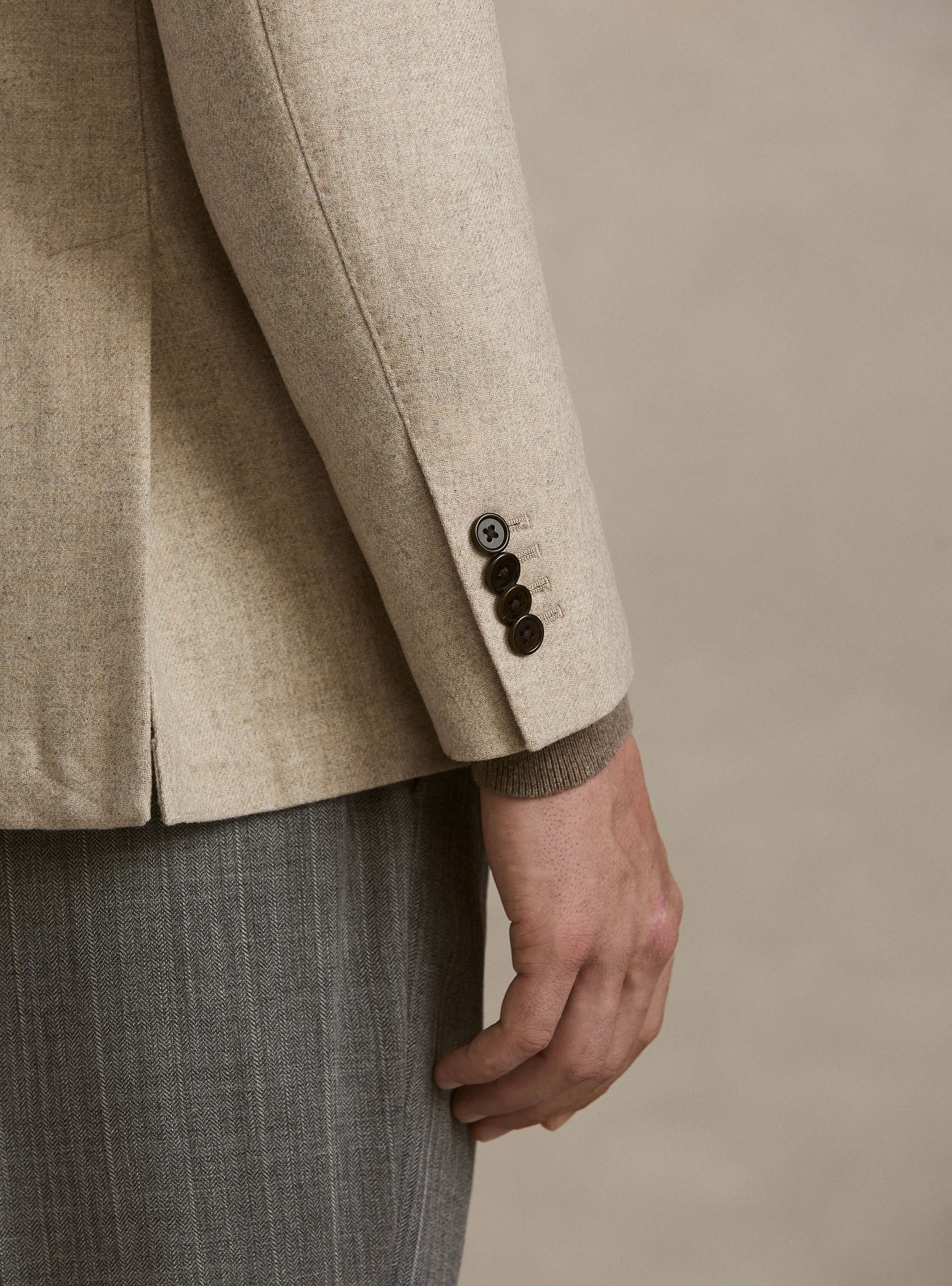Veste droite en flanelle de laine m&eacute;lang&eacute;e, SABLE
