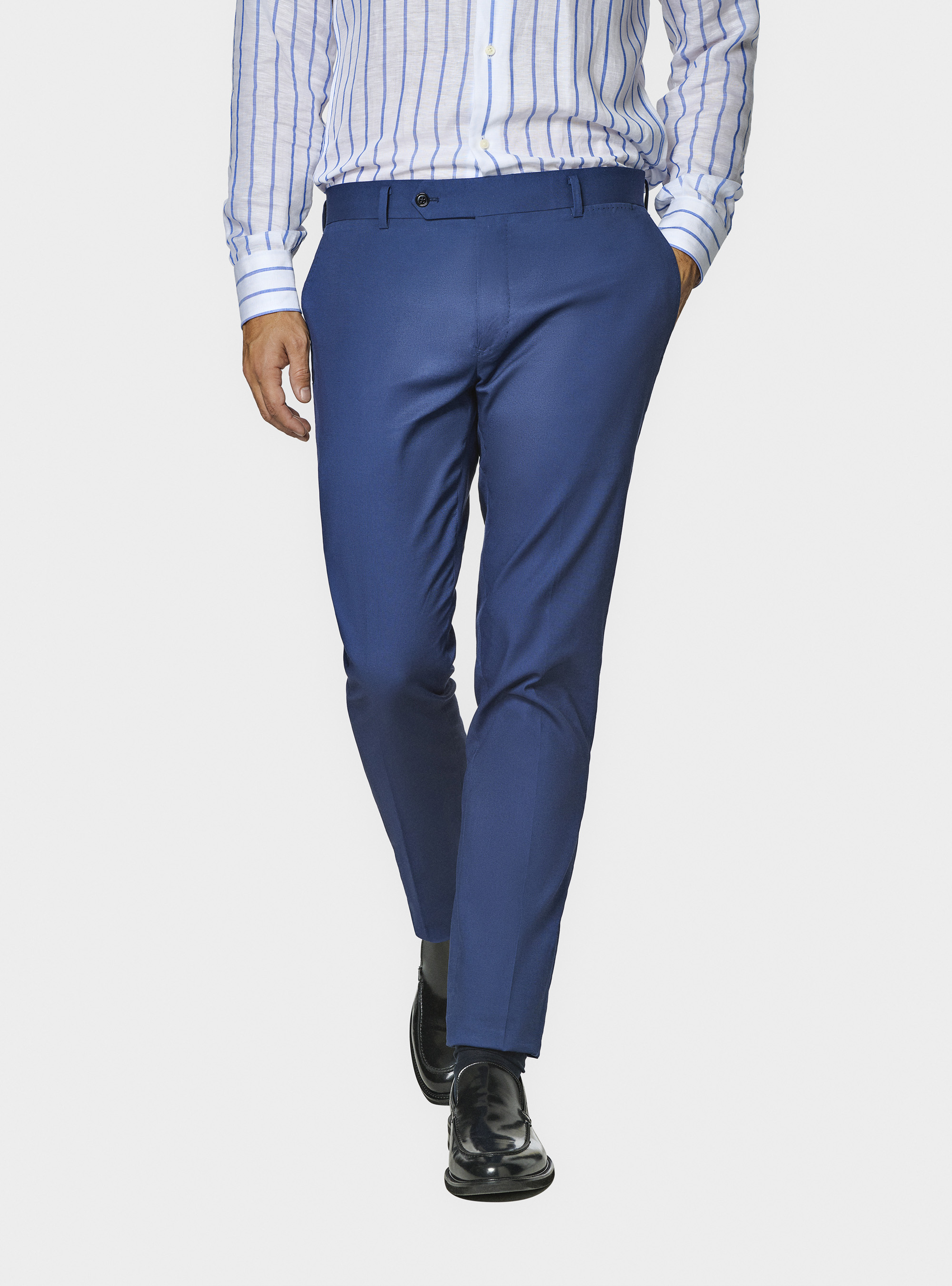 Pantaloni abito in cotone armaturato, BLU