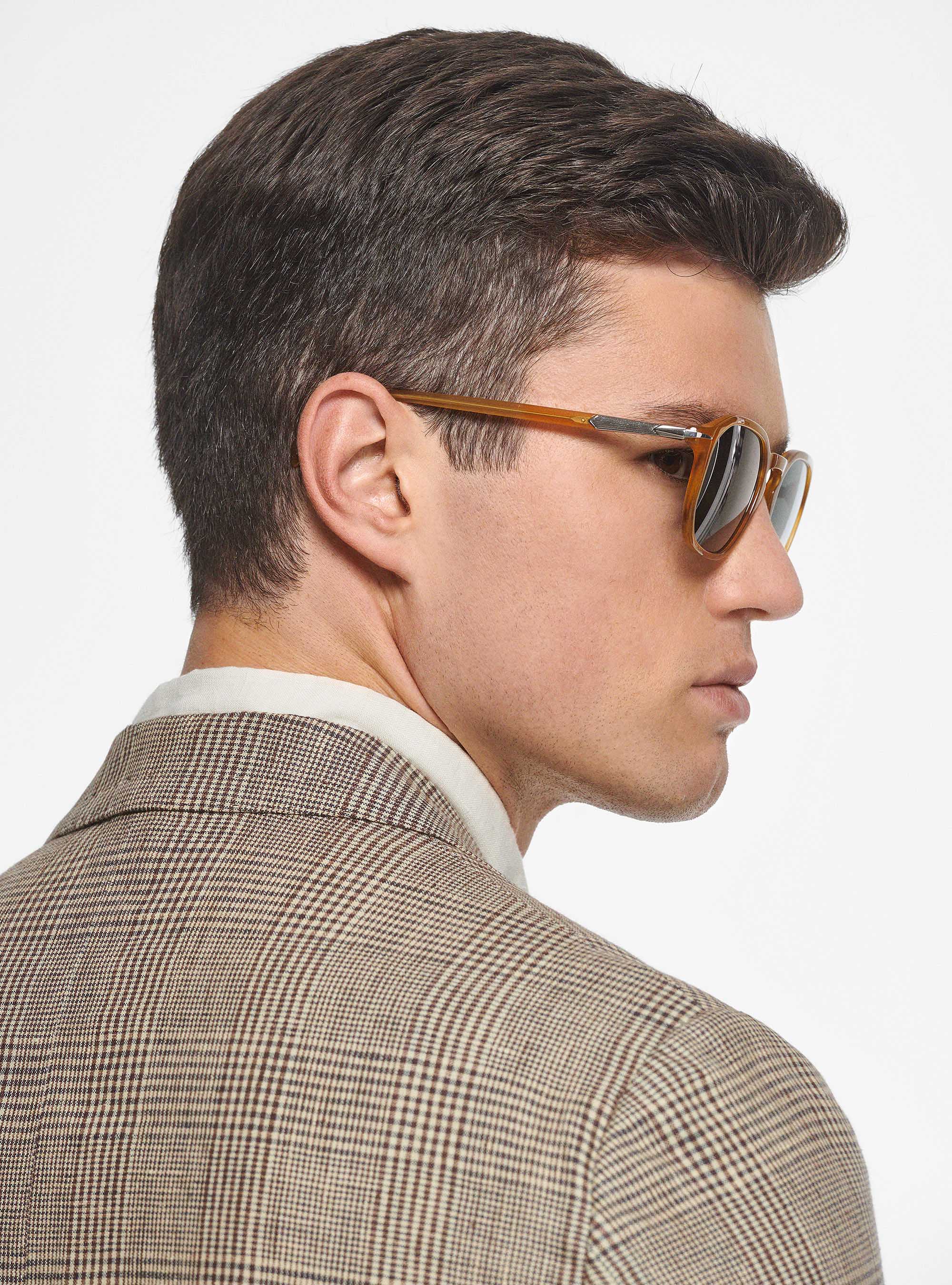 Prince of Wales blazer in pure linen, BROWN