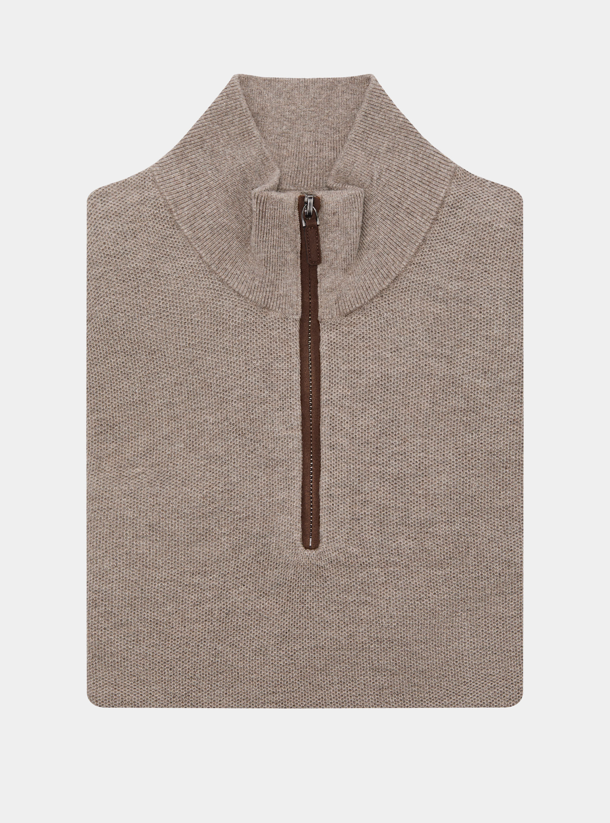 Maglia mock neck nido d'ape in cotone cashmere, FANGO