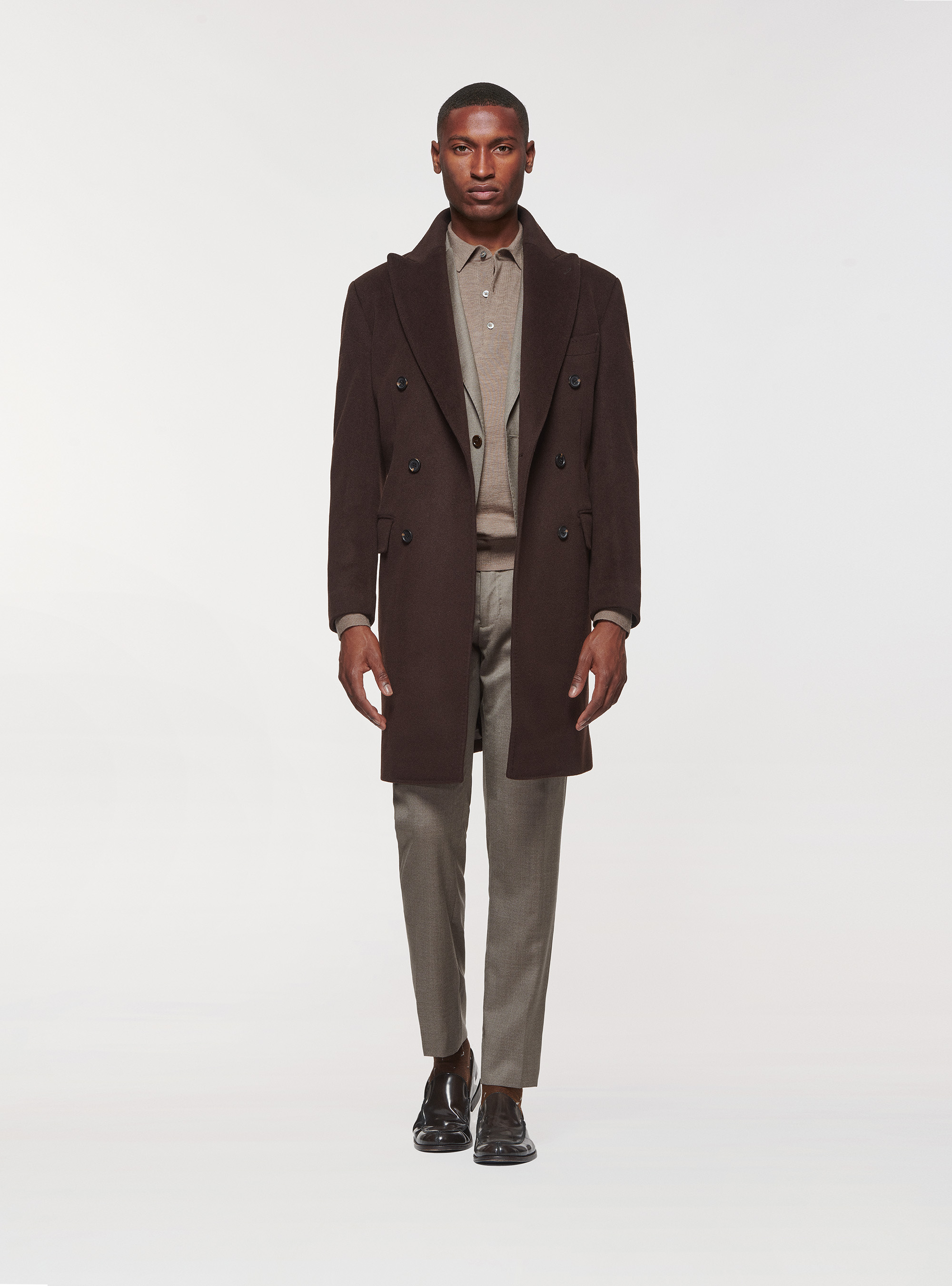 Wool and cashmere double-breasted coat, BROWN