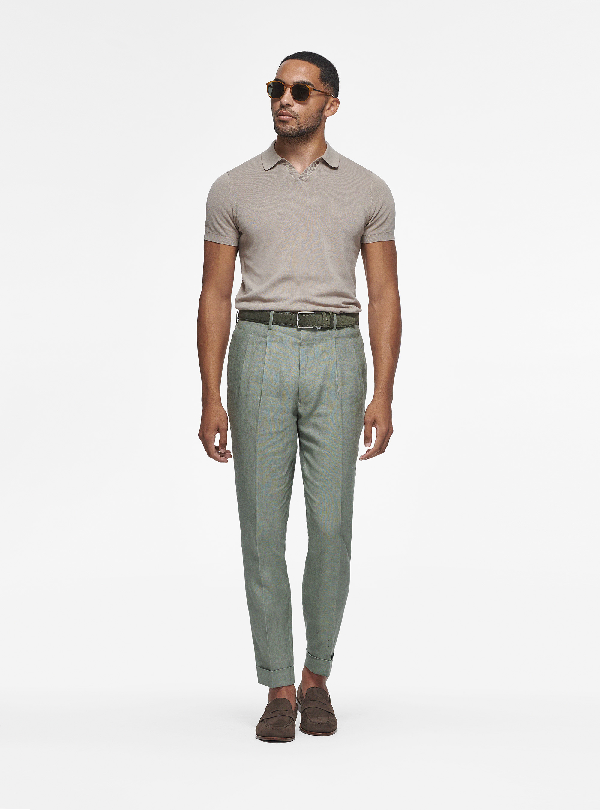 Polo en tricot de coton extra-fin, SABLE