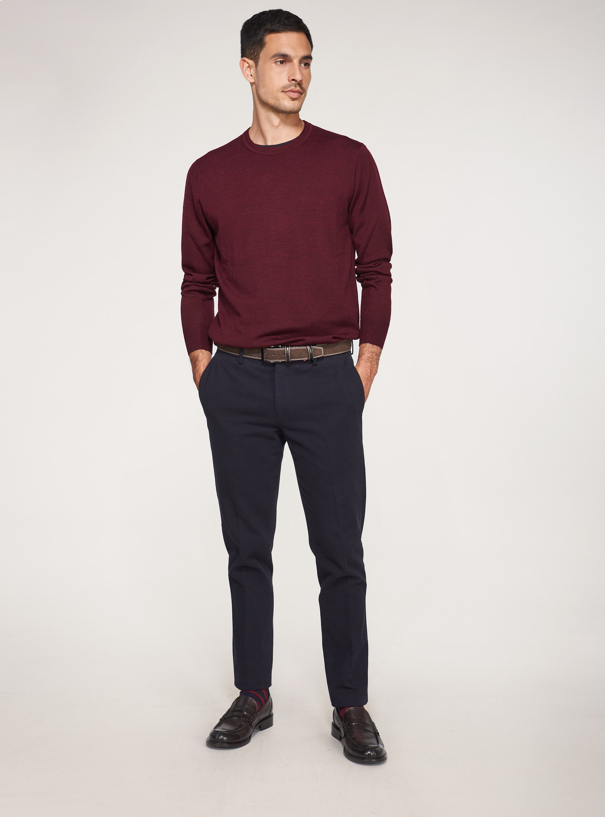 Pantaloni chino in twill di cotone smerigliato, BLU NAVY