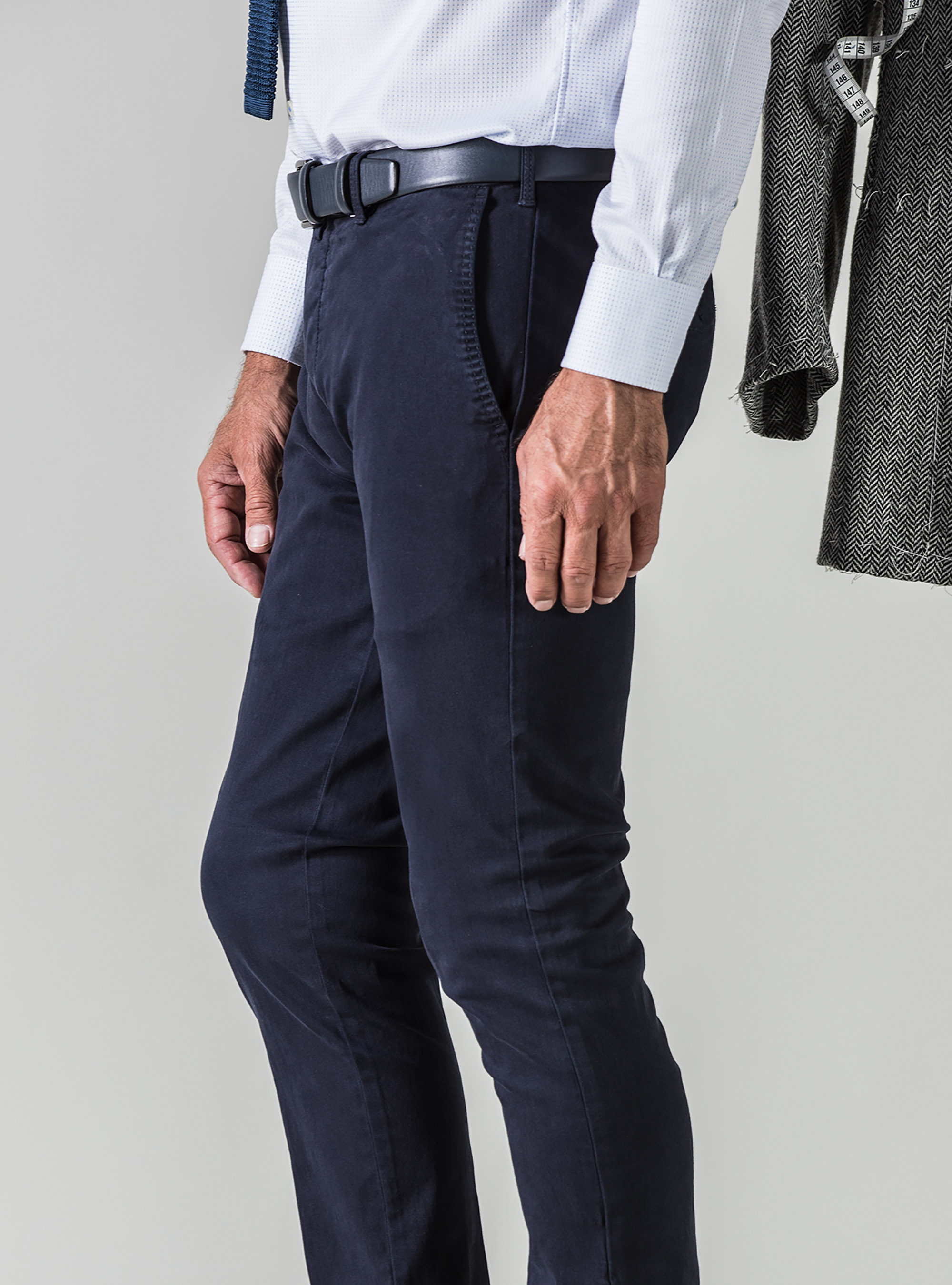 Pantalon chino en twill de coton stretch, BLEU MARINE