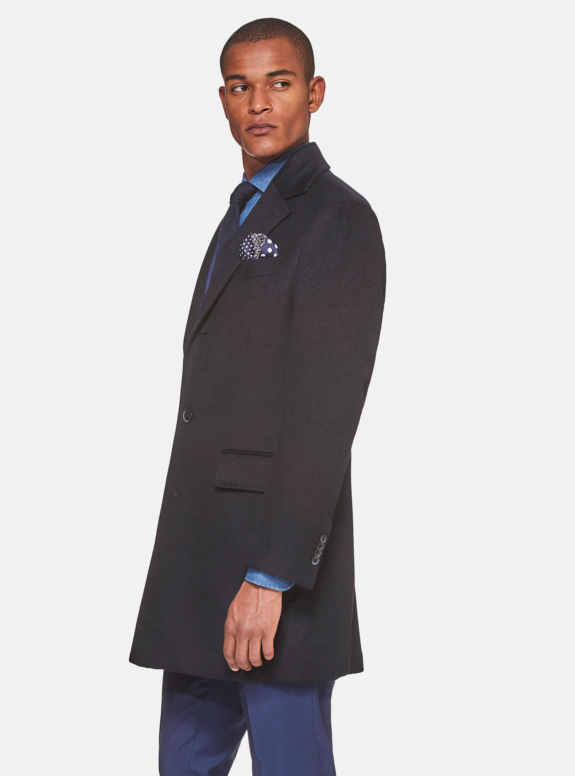 100% cashmere coat, NAVY BLUE