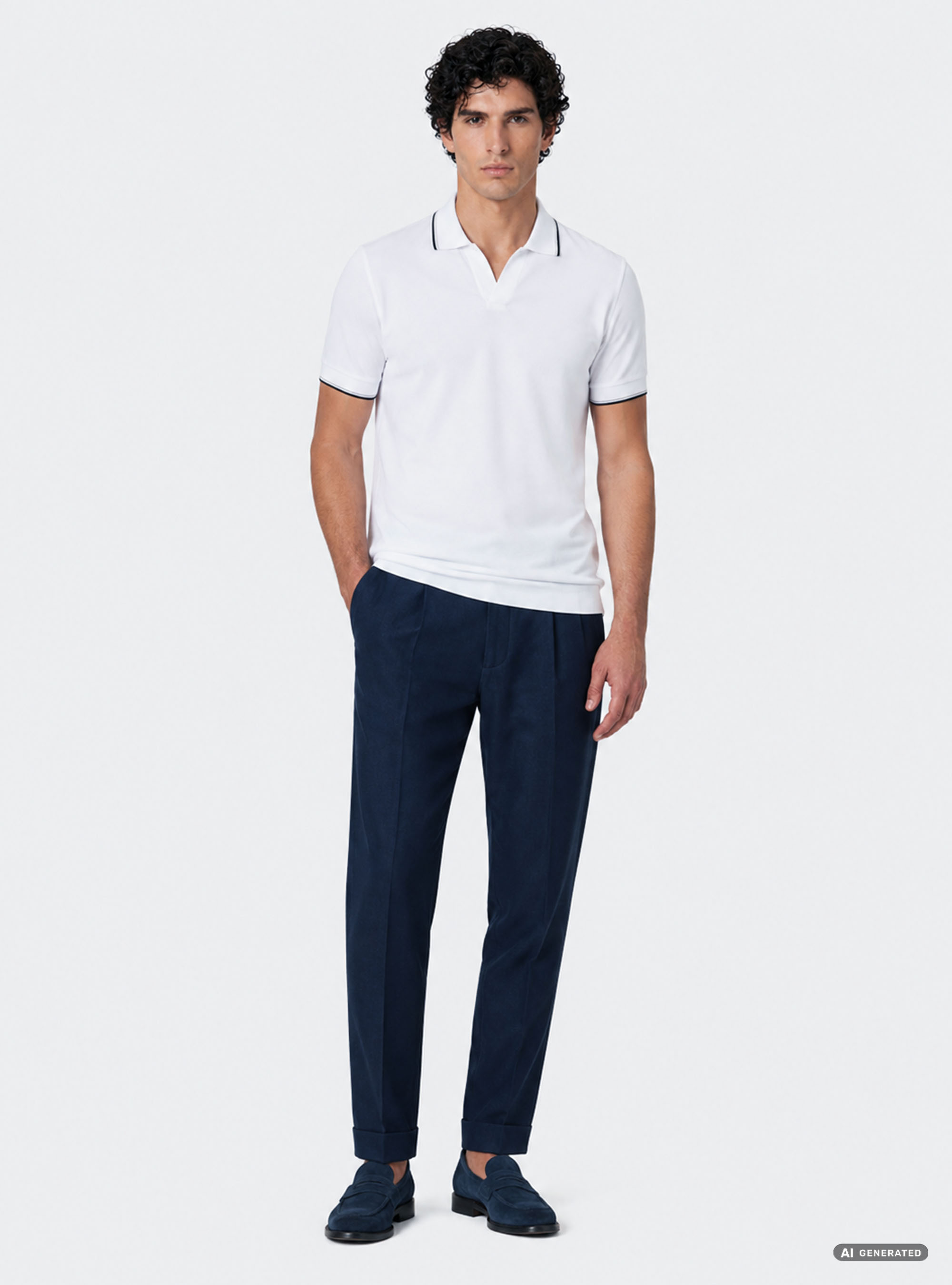 GT01 buttonless stretch pique polo shirt, WHITE