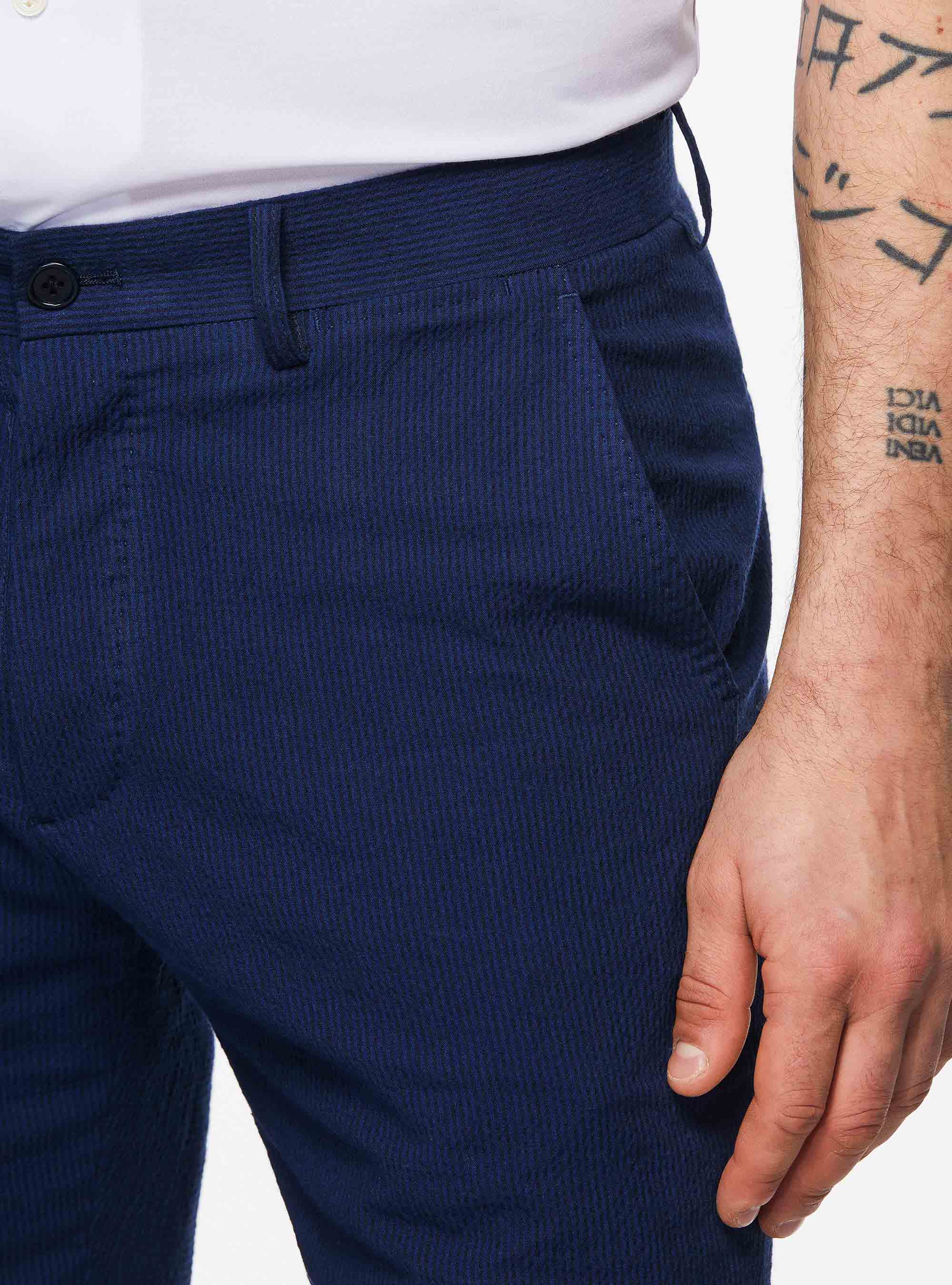 Bermudas de algod&oacute;n seersucker el&aacute;stico, AZUL MARINO