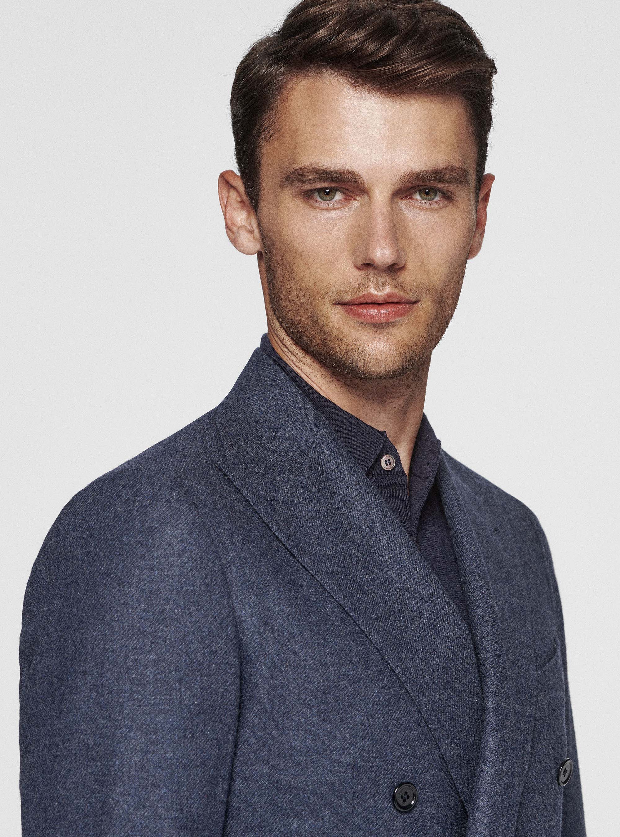 Giacca doppiopetto in flanella Duemilagori, INCHIOSTRO