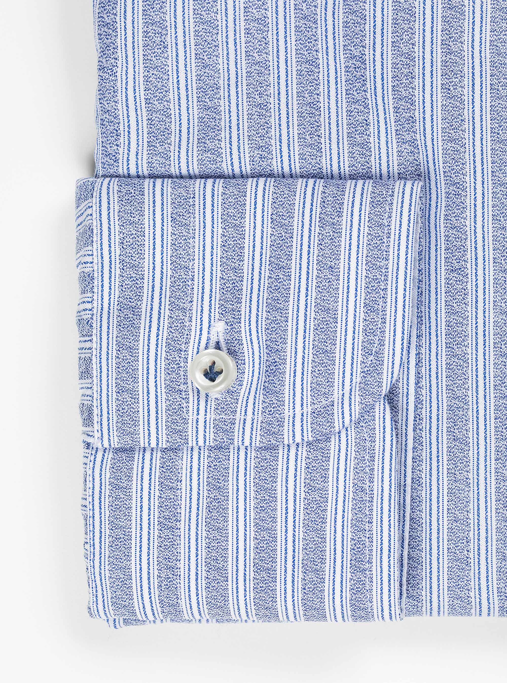 French collar shirt in 100% striped cotton, BLUE