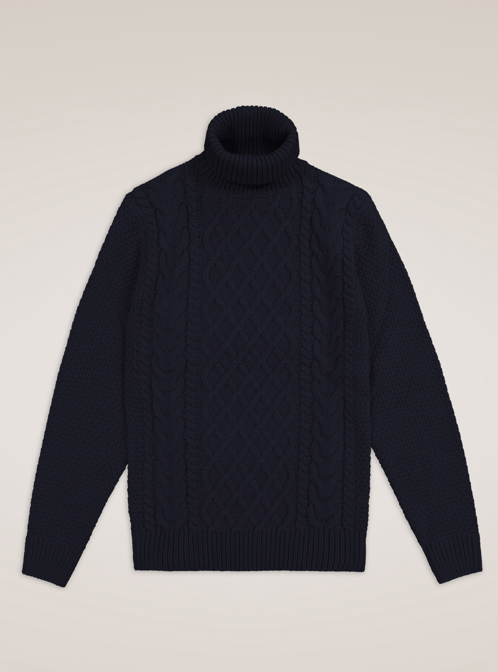 Jersey de lana de cuello alto trenzado, AZUL MARINO