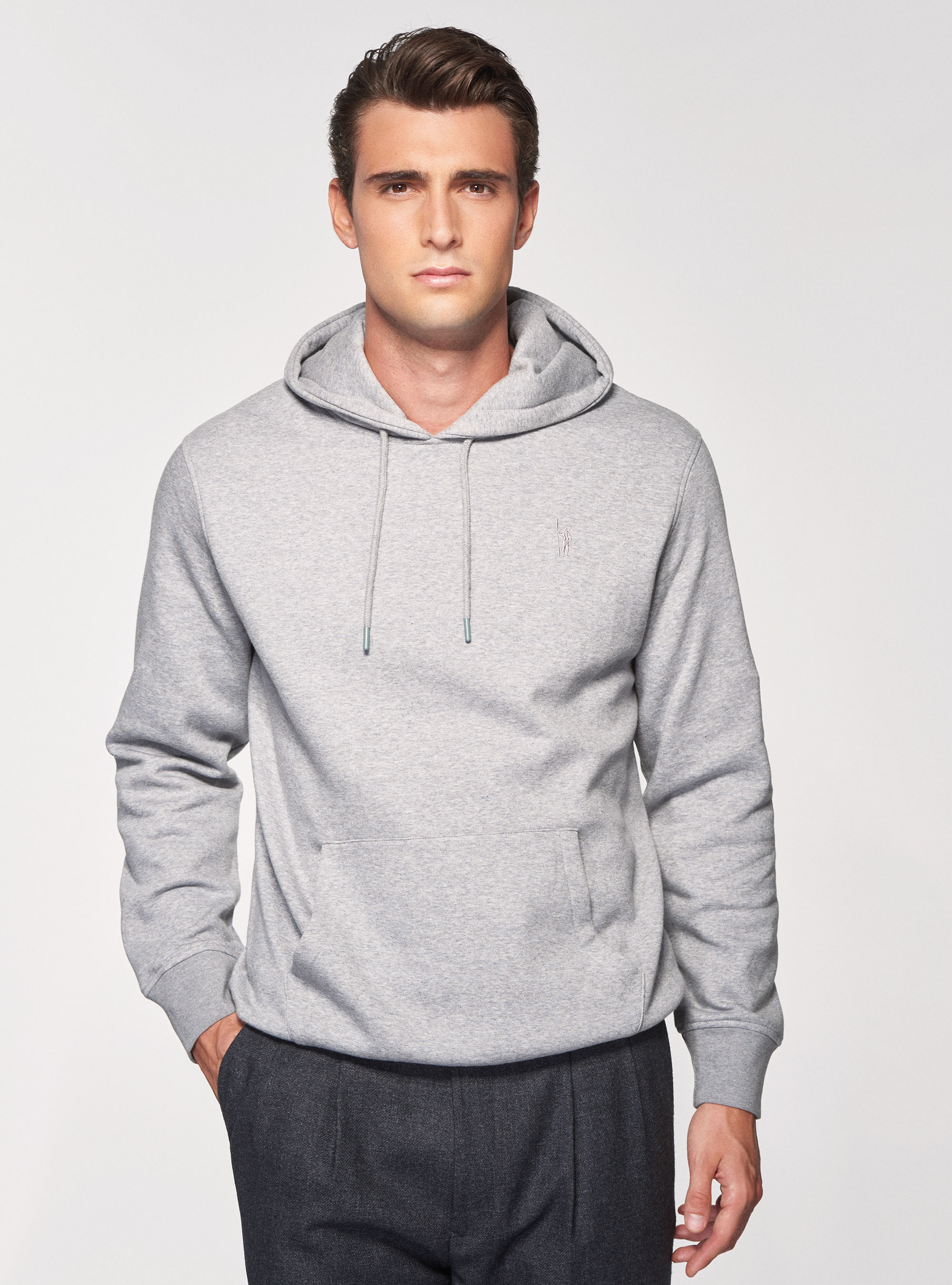 Felpa in misto cotone con cappuccio, GRIGIO CHIARO MELANGE