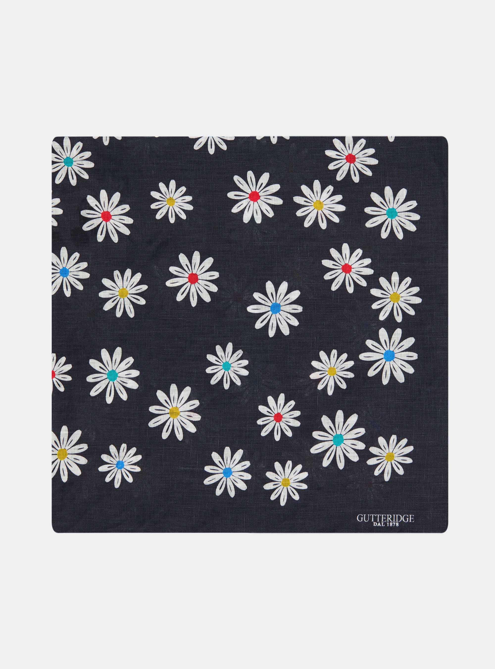 Foulard stampato con fiori in lino, NAVY BLUE