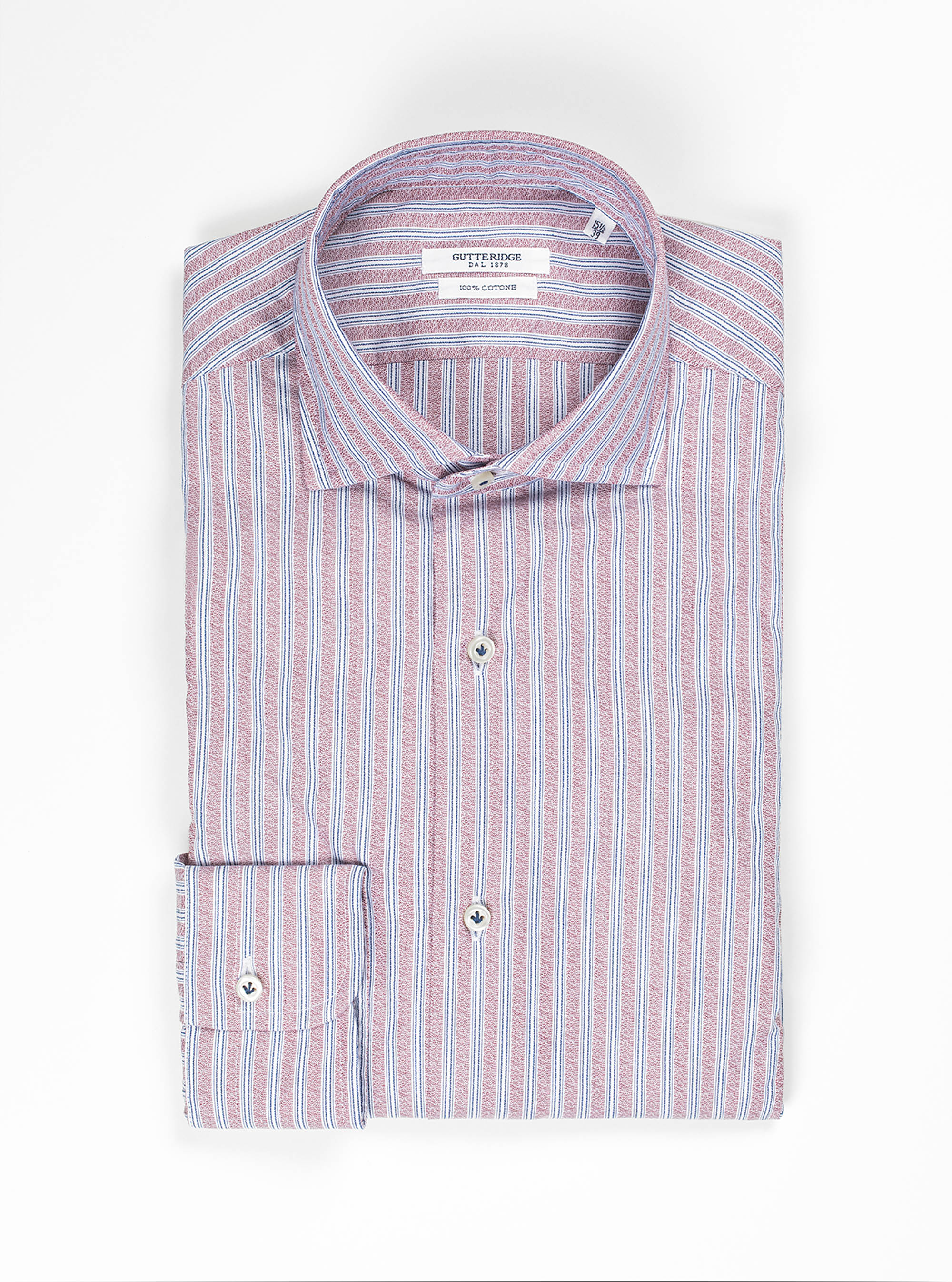 French collar shirt in 100% striped cotton, ROJO