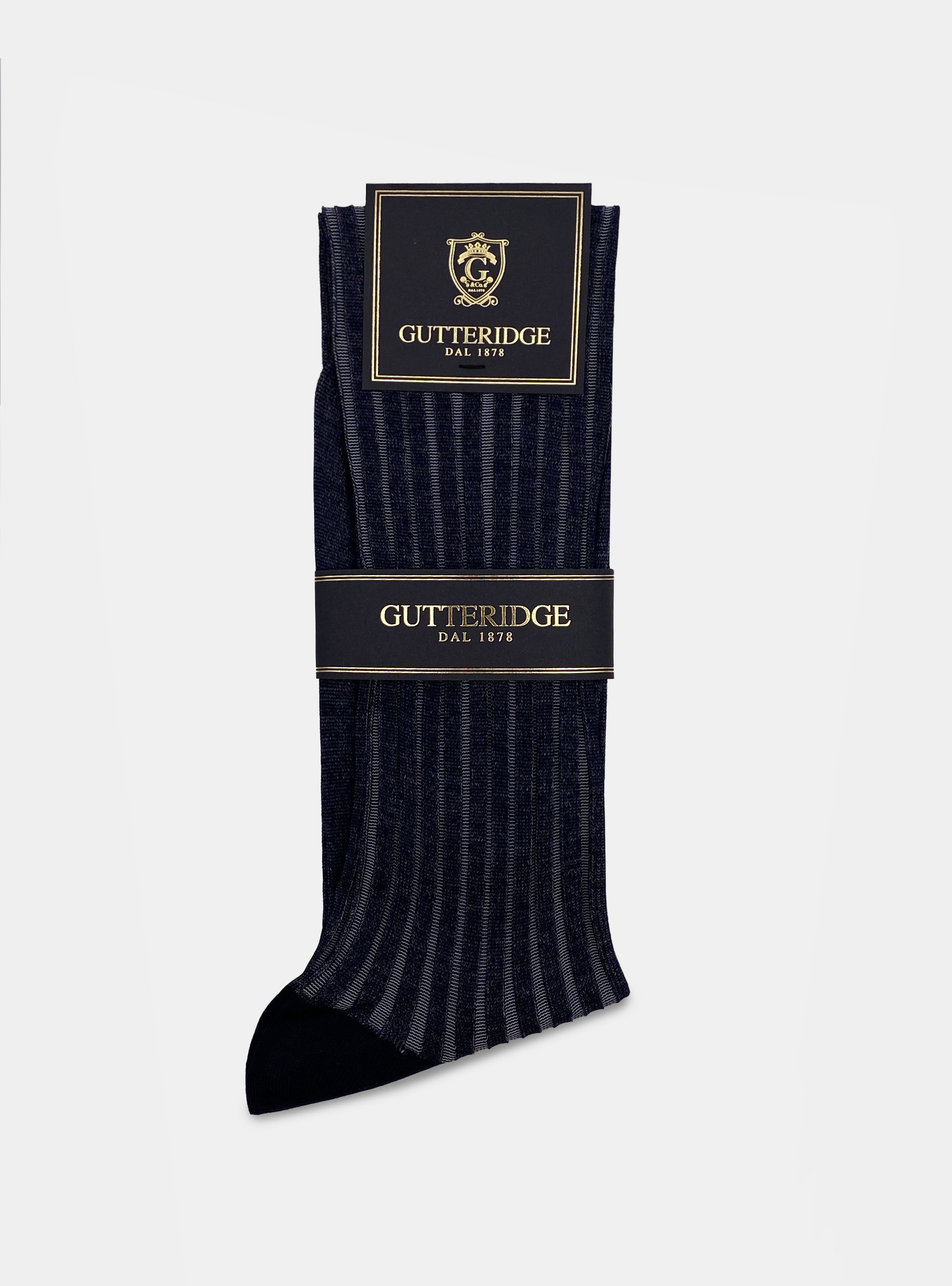 Ribbed long socks in lisle yarn, ASPHALT GREY