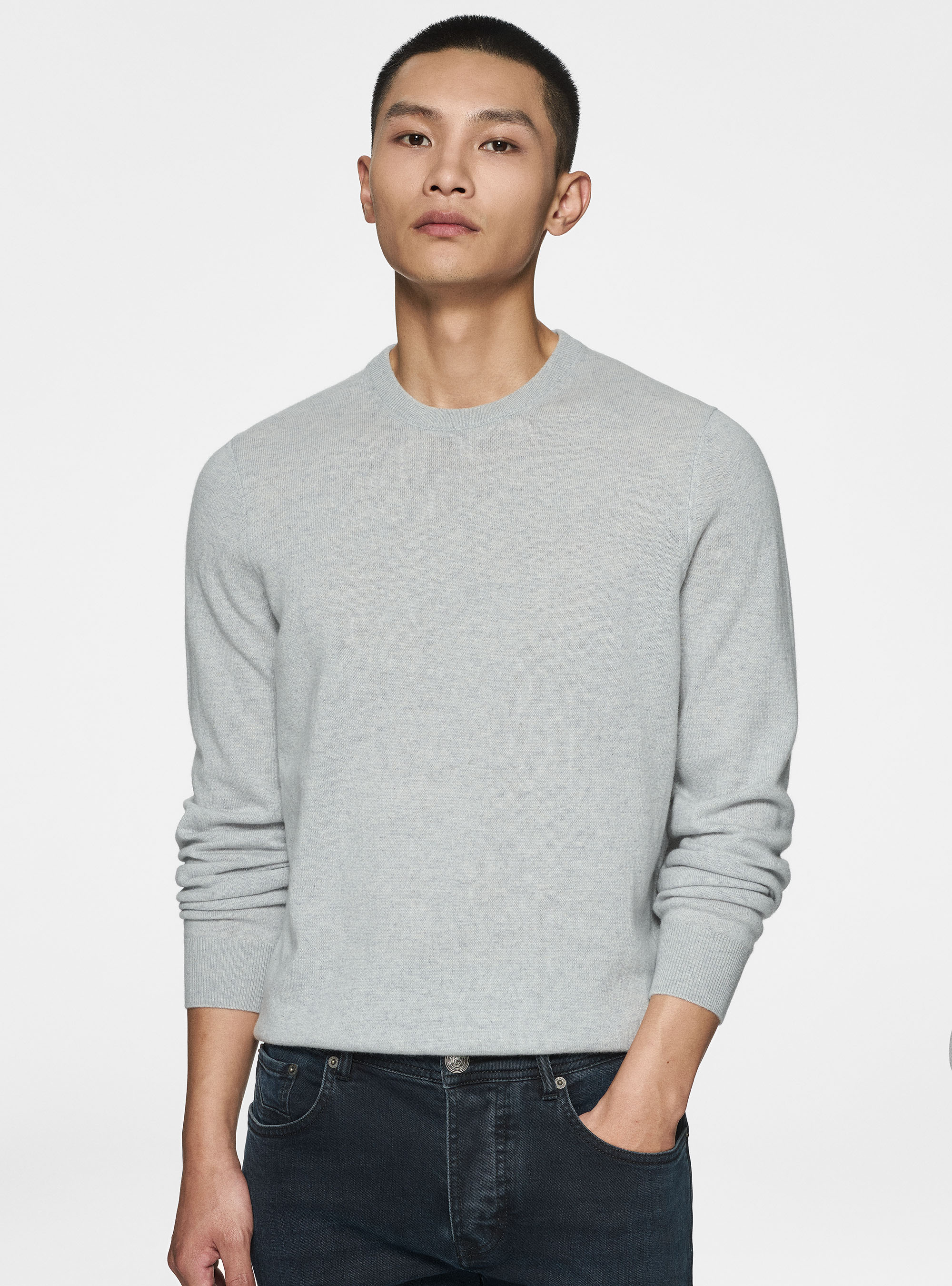 Maglia girocollo in cashmere, GRIGIO CHIARO MELANGE