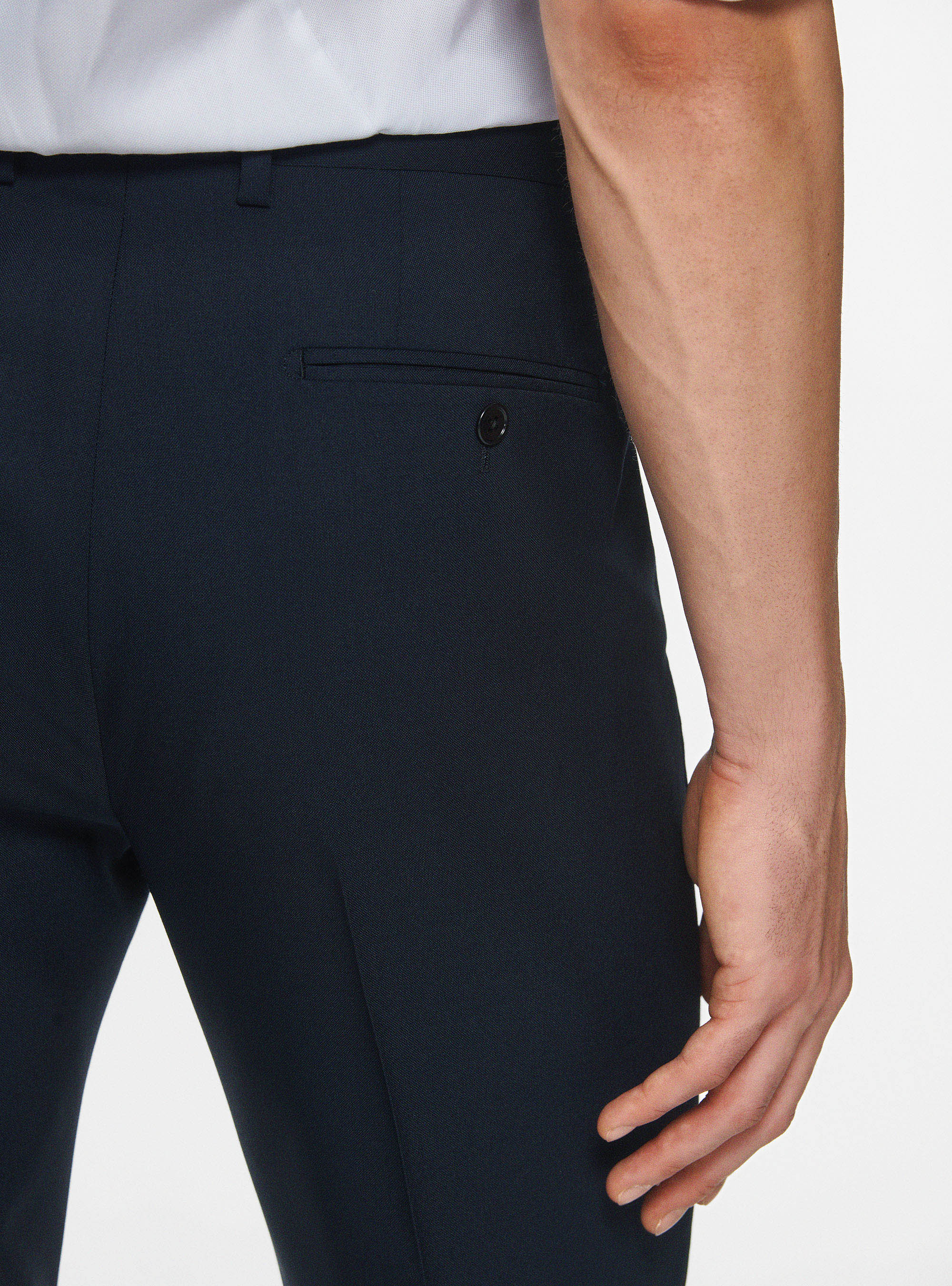 Pantaloni drop 4 in pura lana, NAVY