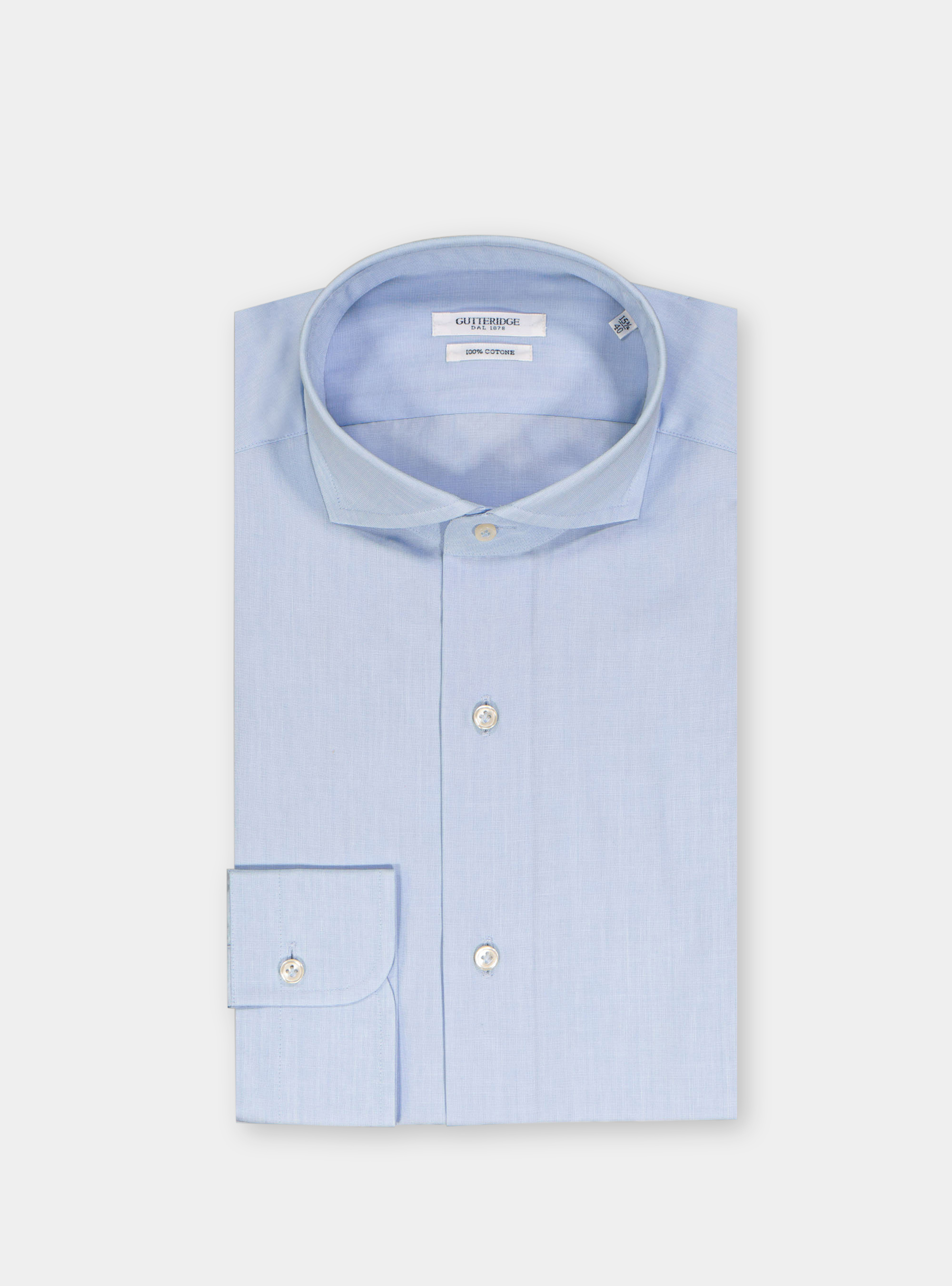 Camicia fil a fil collo francese, AZZURRO
