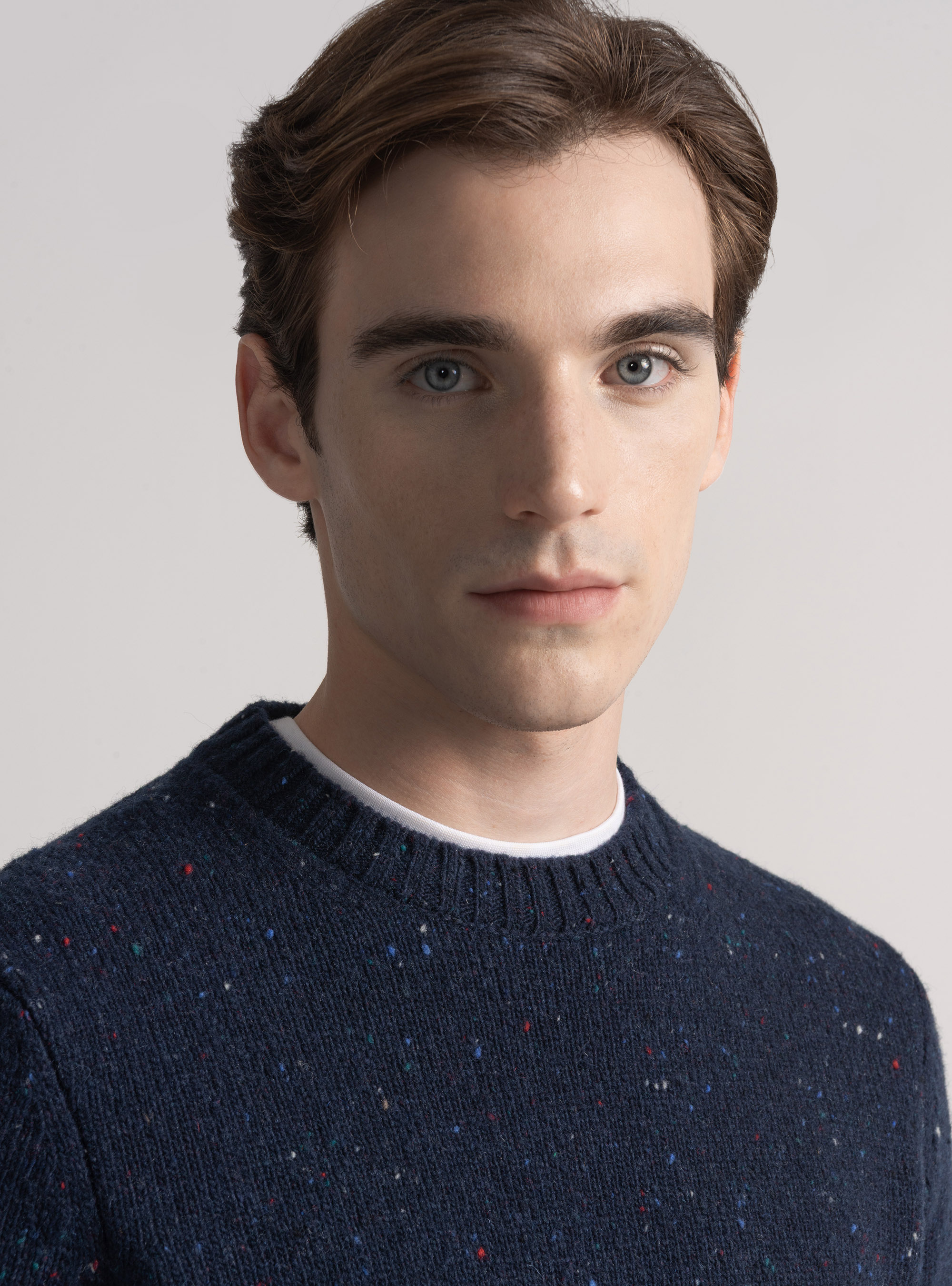 Crew-neck sweater in wool blend, NAVY BLUE