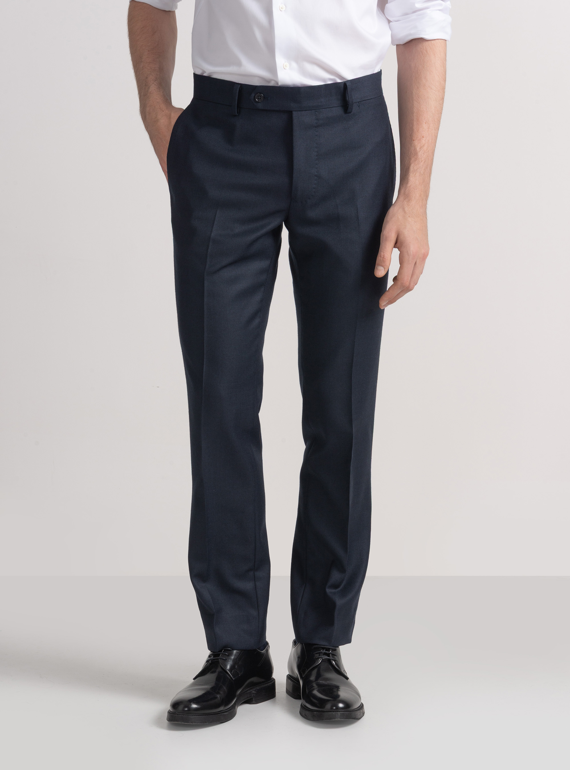 Pantaloni per abito in lana occhio di pernice Vitale Barberis Canonico, BLU NAVY