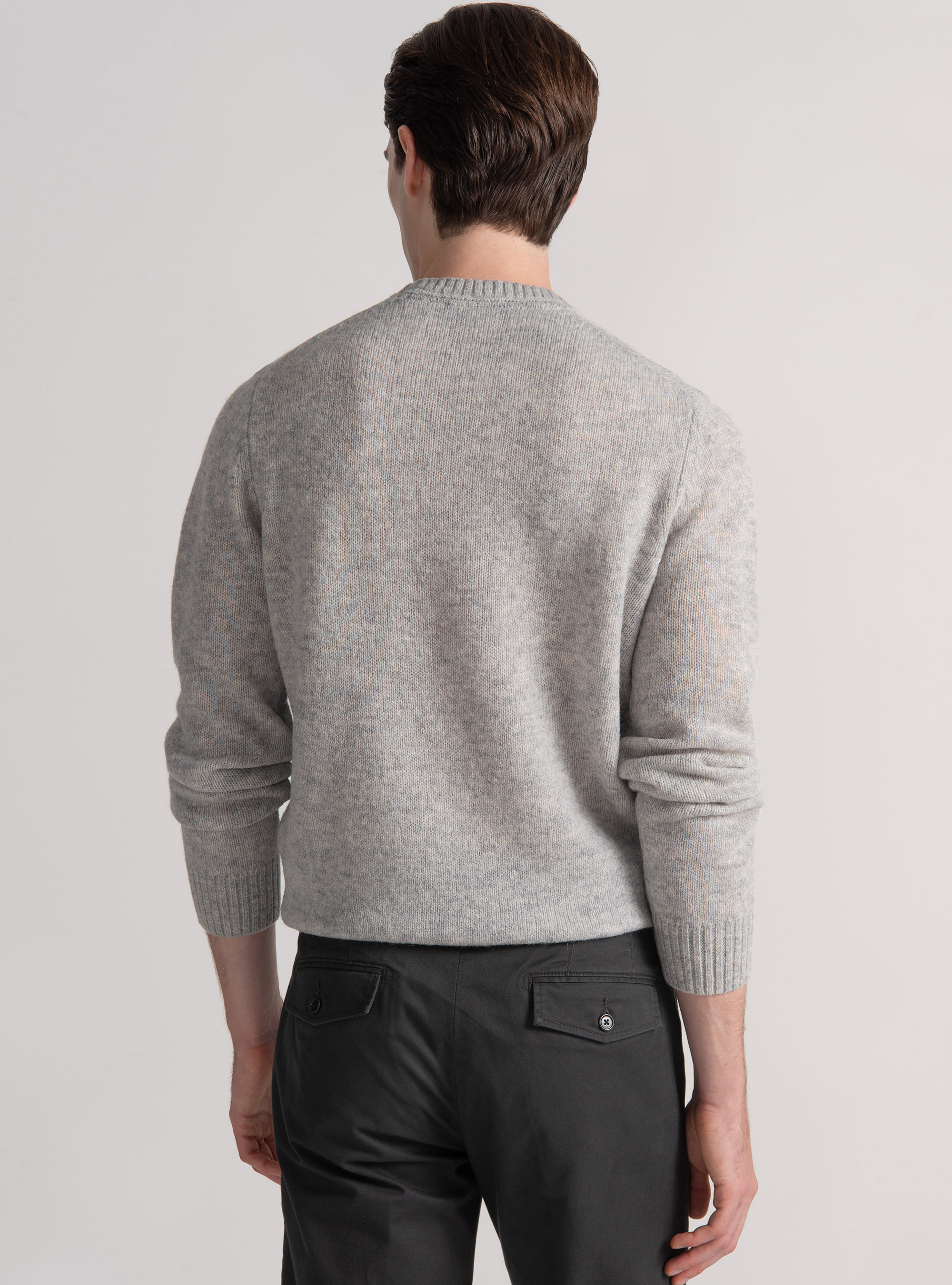Maglia girocollo in lana shetland, GRIGIO MELANGE 0151C