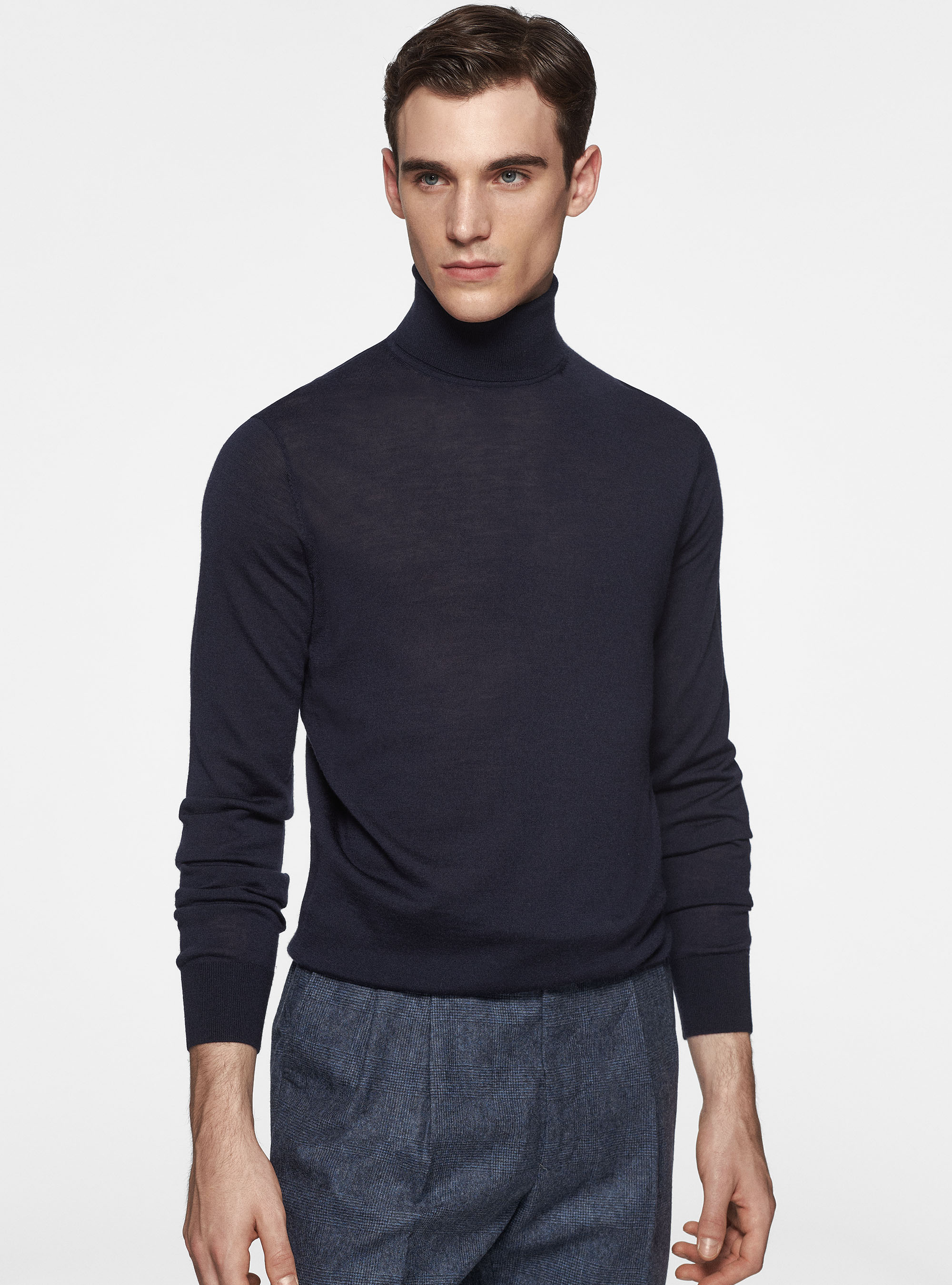 Turtleneck in pure extra-fine merino wool, NAVY BLUE