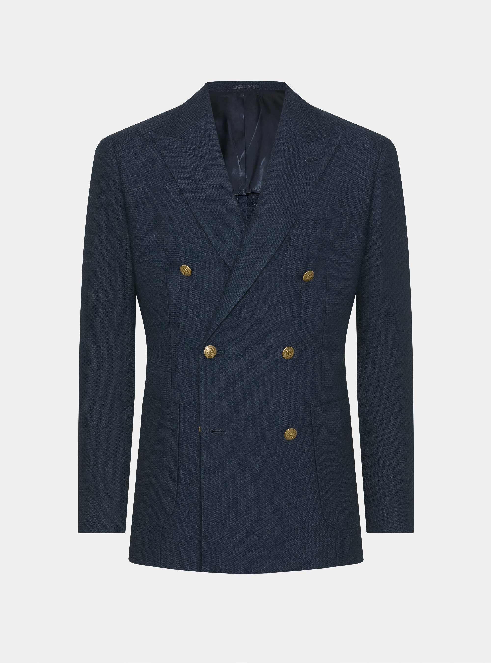 Giacca doppiopetto  giro inglese in lana e cotone, BLU NAVY