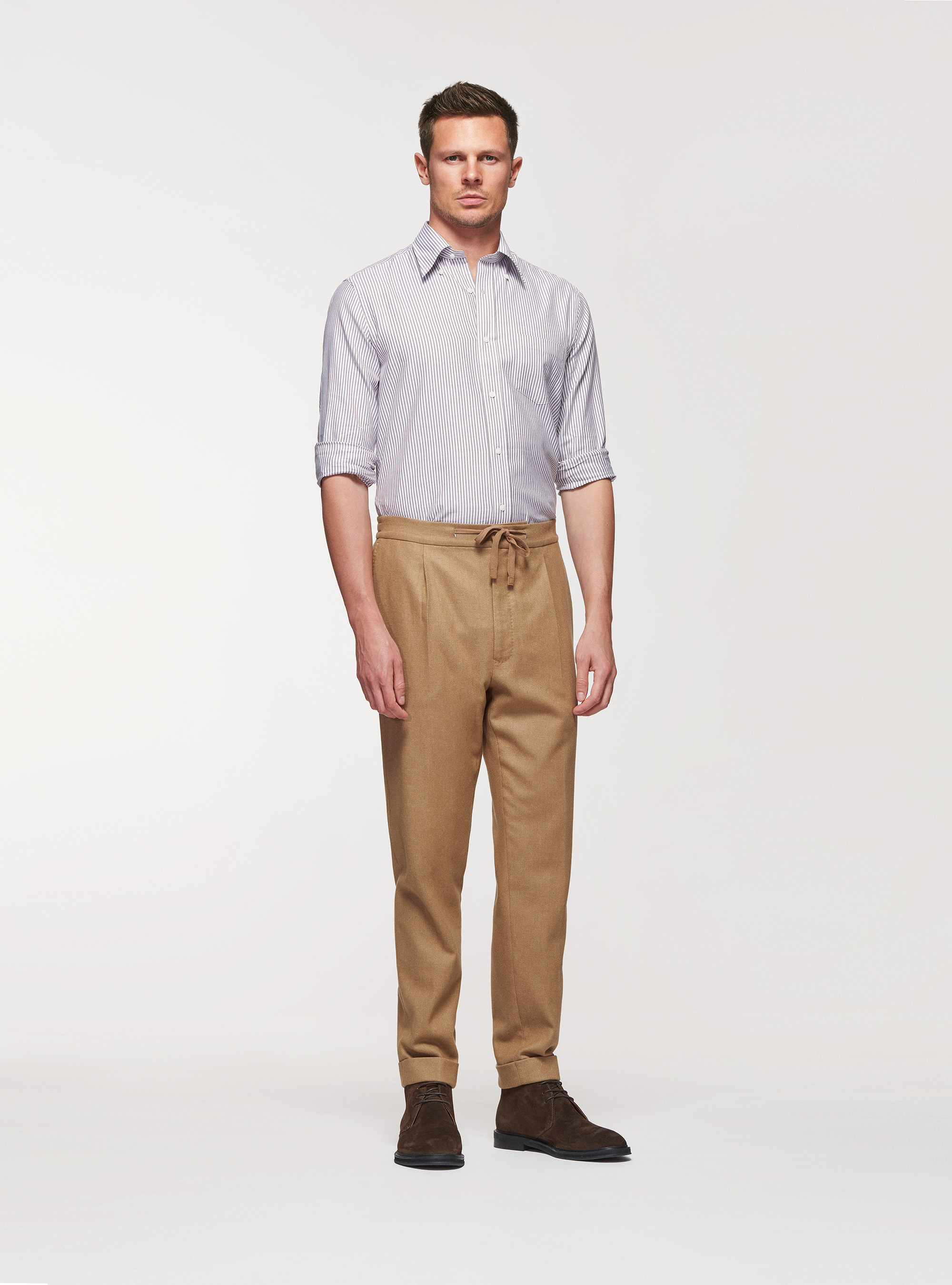 Camicia in cotone oxford rigato, FANGO