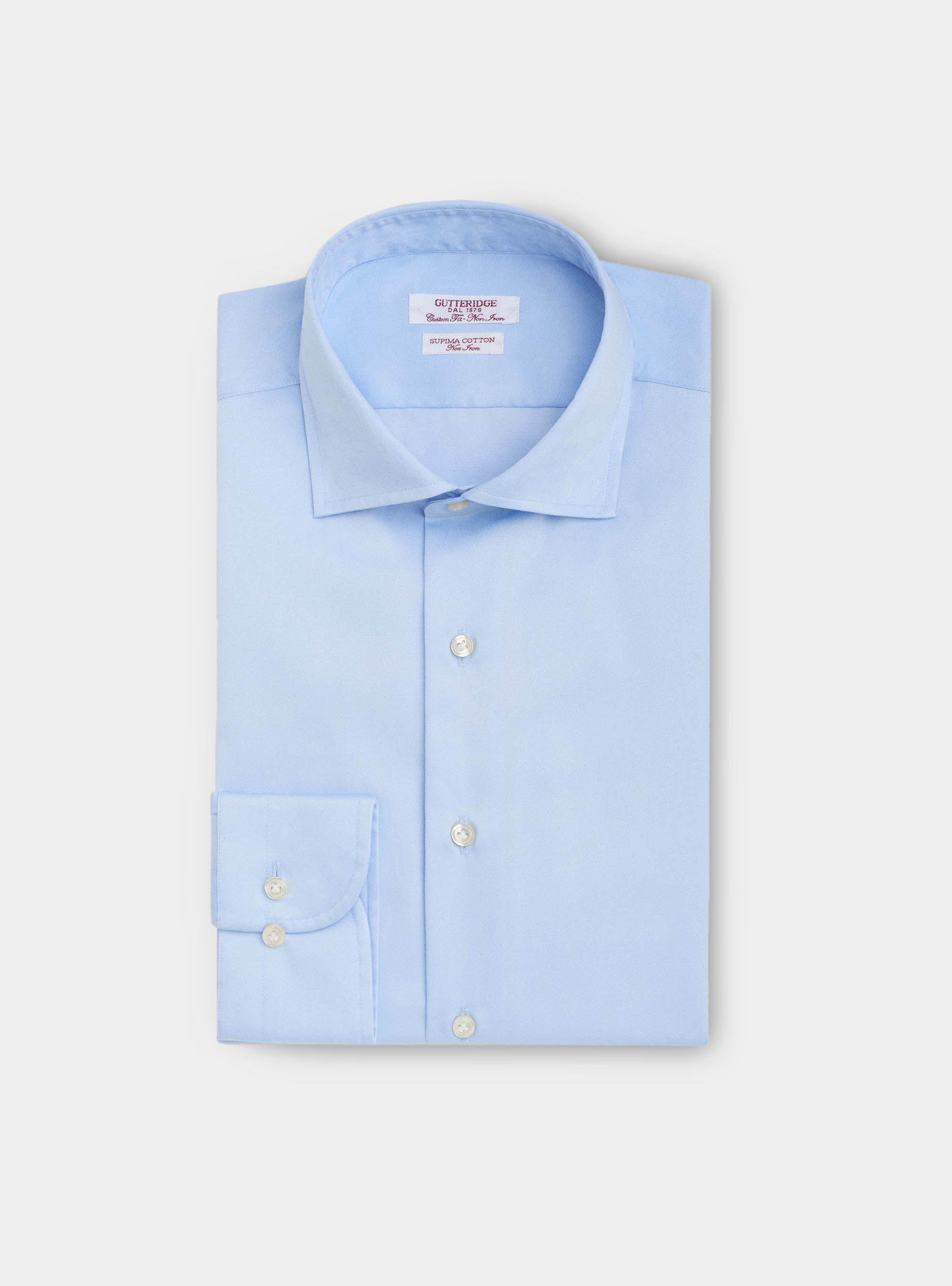 Camicia comfort fit classica in twill di cotone no-iron, AZZURRO