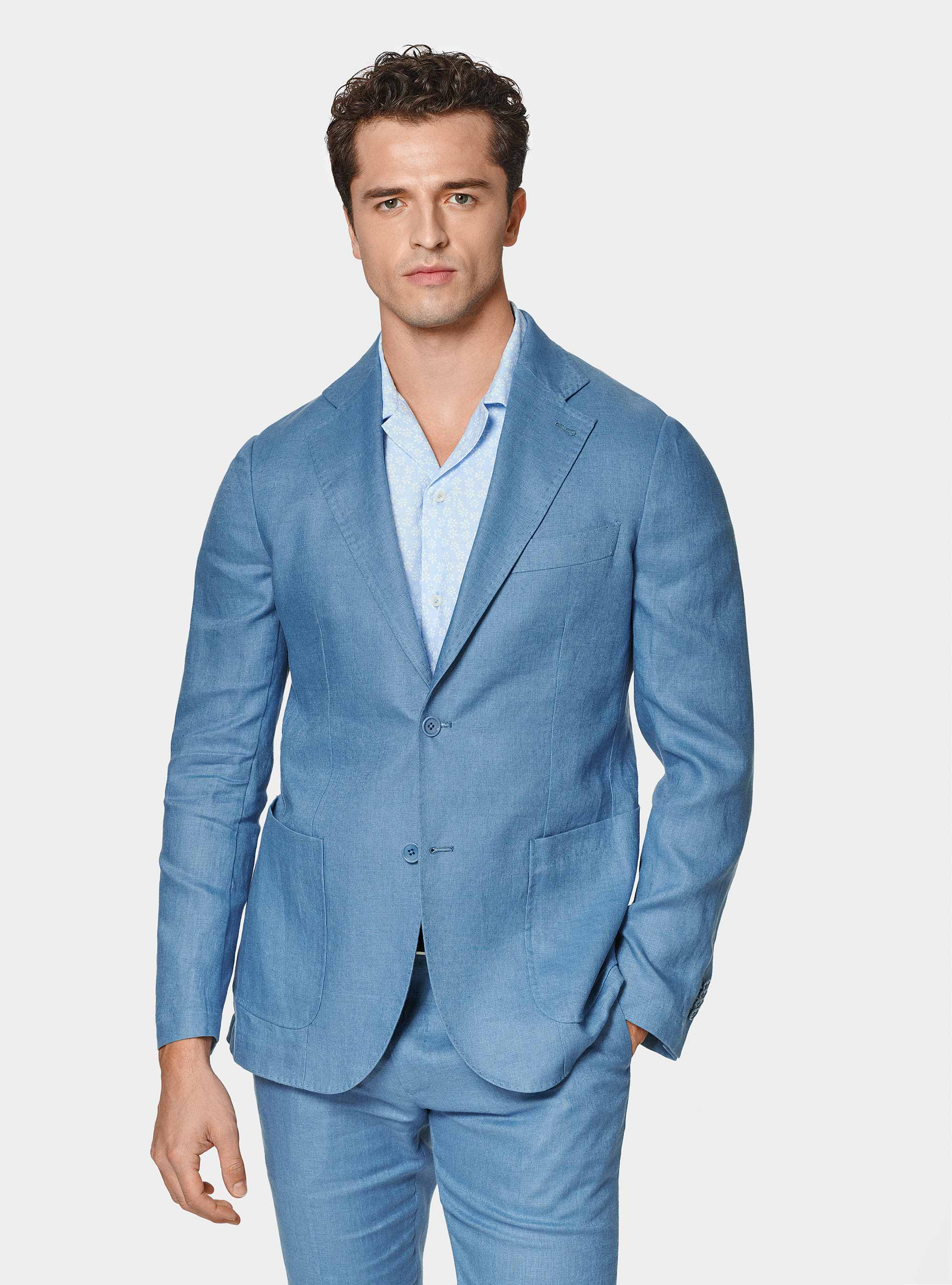 Gutteridge - Pure linen suit blazer, Unisex, Azzurro Polvere 0283c, Size: 44