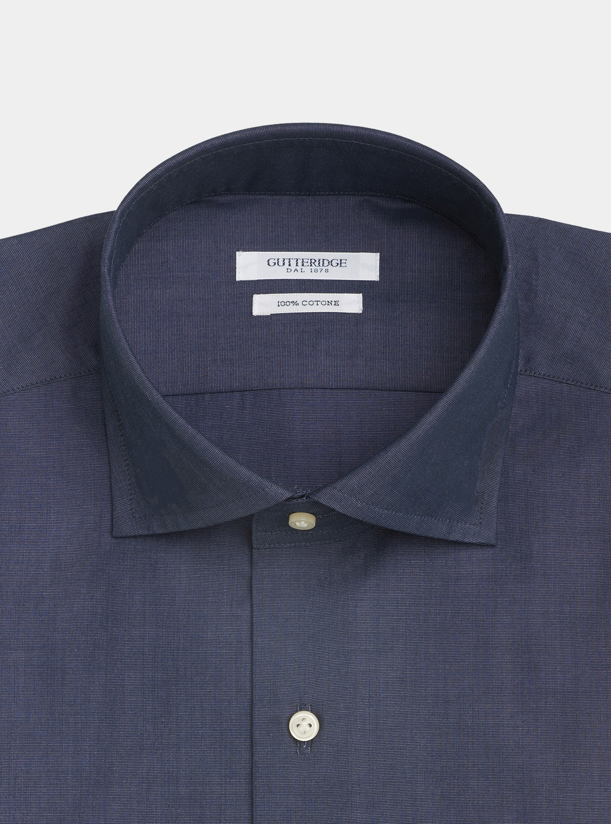 Camicia collo francese semiaperto in fil a fil di cotone, BLU NAVY