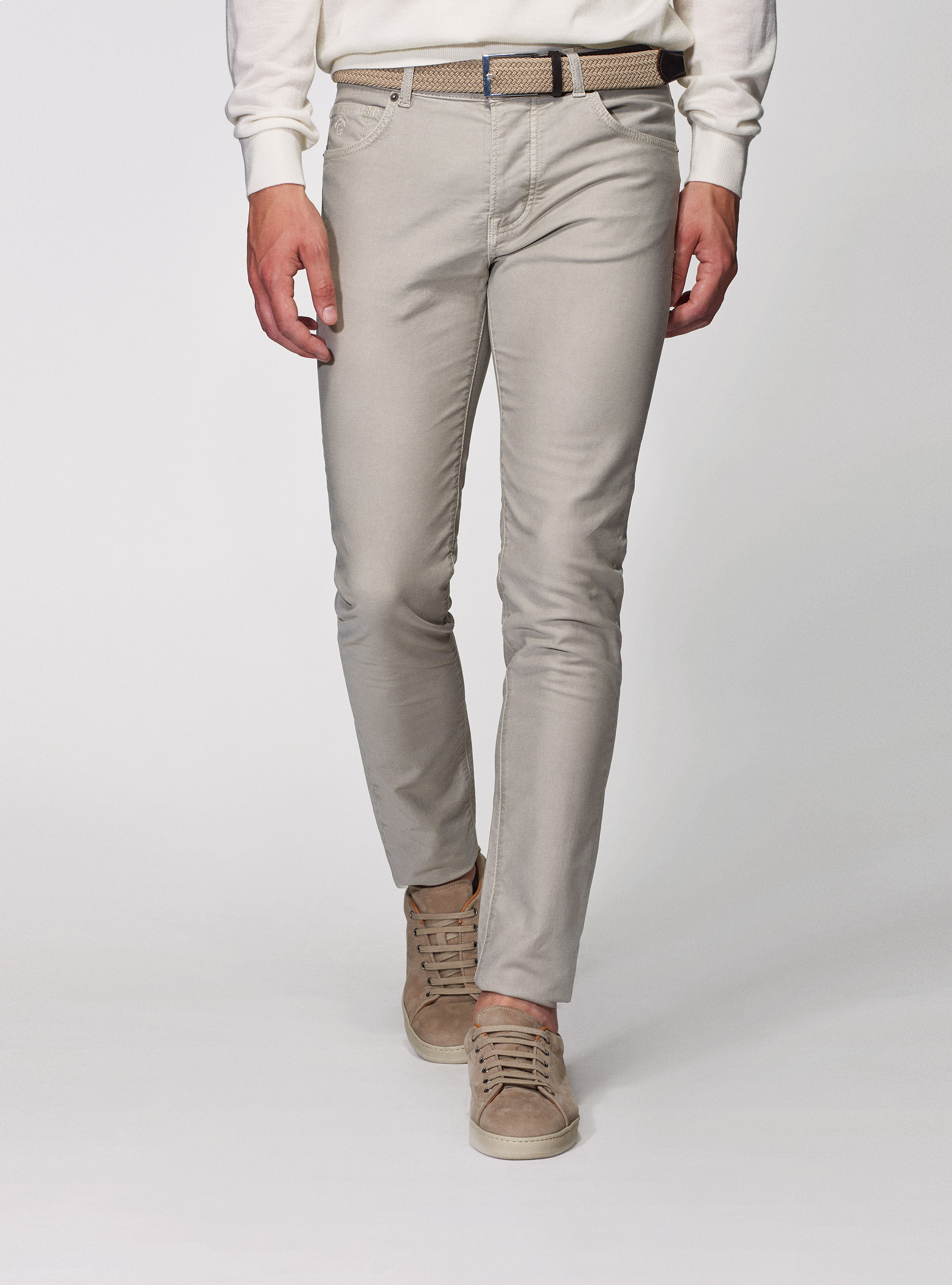 Pantaloni 5 tasche in twill garment dyed, ECRU