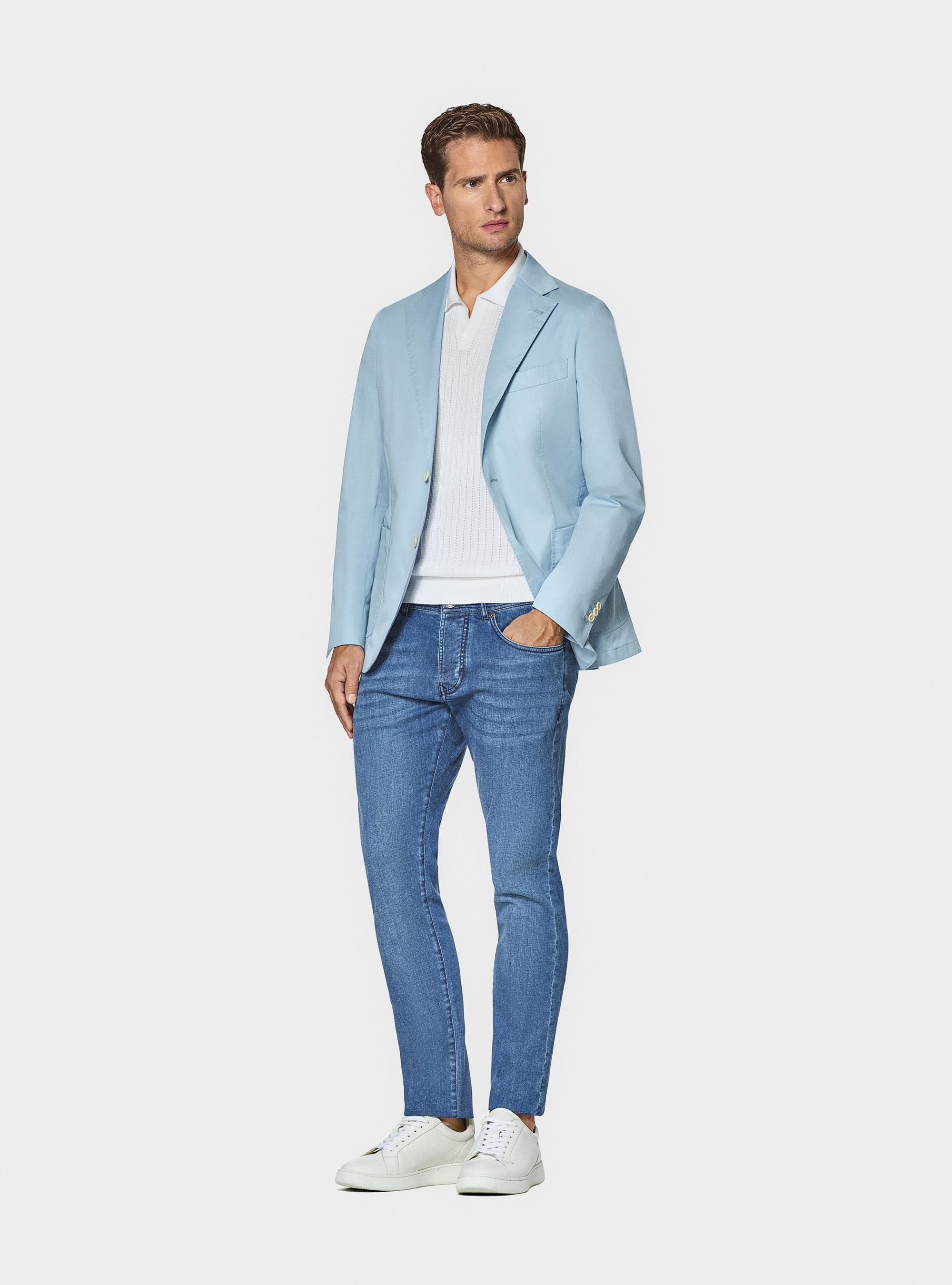 Cotton poplin blazer, LIGHT BLUE