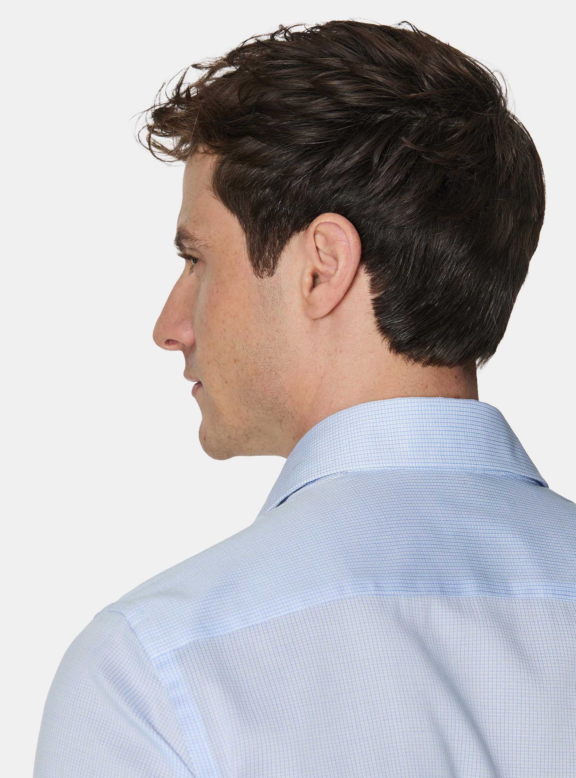 Micro check pattern cotton shirt, LIGHT BLUE