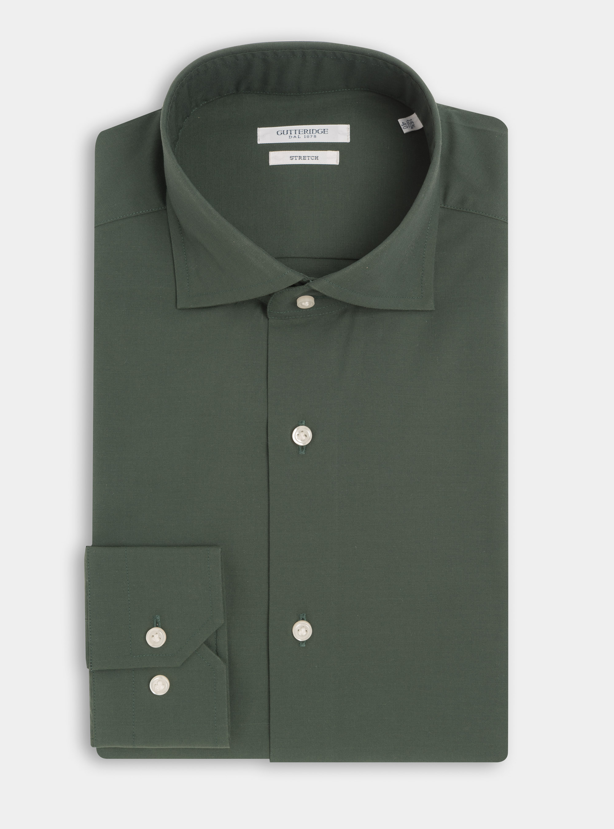 Camicia slim fit in popeline di cotone stretch, MILITARE 0609C