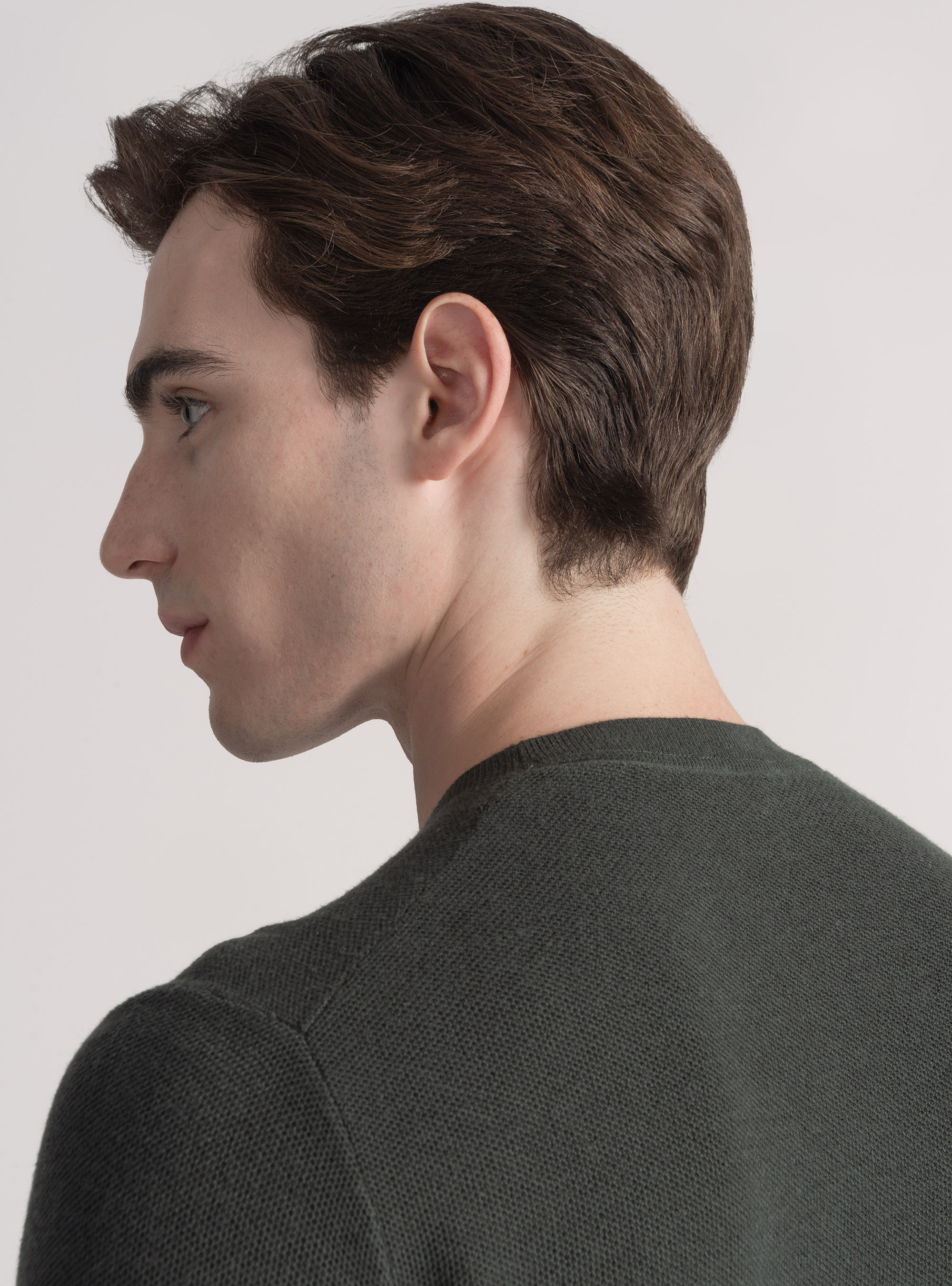 Trikot mit Rundhalsausschnitt aus Baumwolle und Kaschmir mit Wabenmuster, MILITARE 0609C