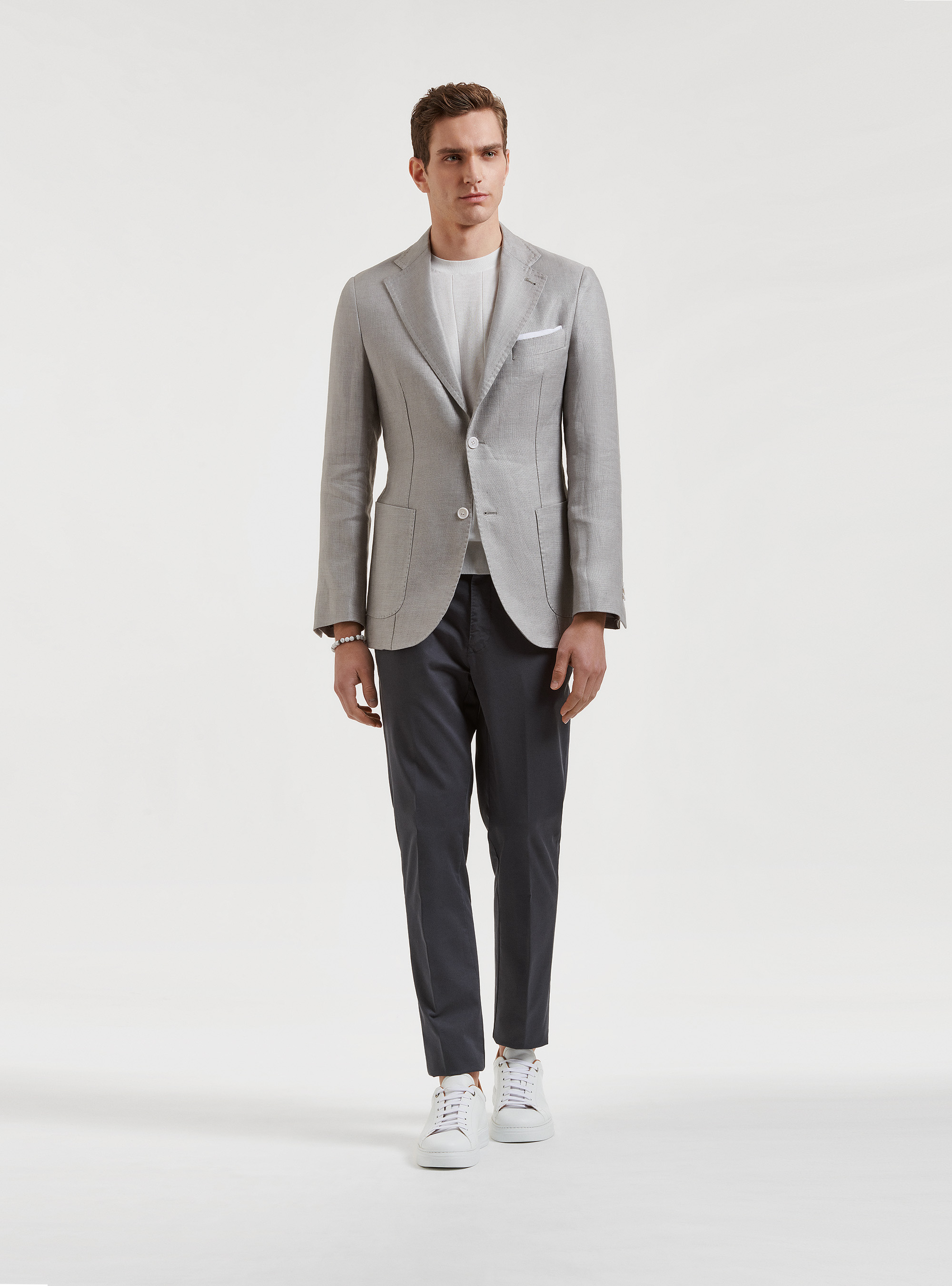 Giacca in puro lino hopsack, GRIGIO CHIARO MELANGE