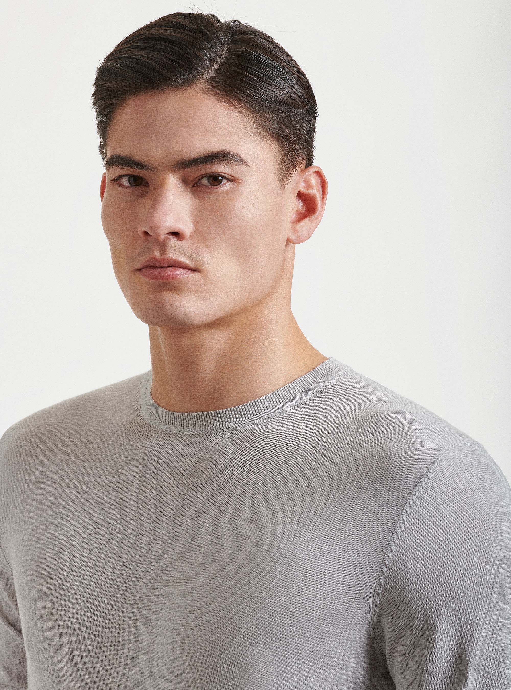 Maglia girocollo in seta e cotone, GRIGIO CHIARO MELANGE
