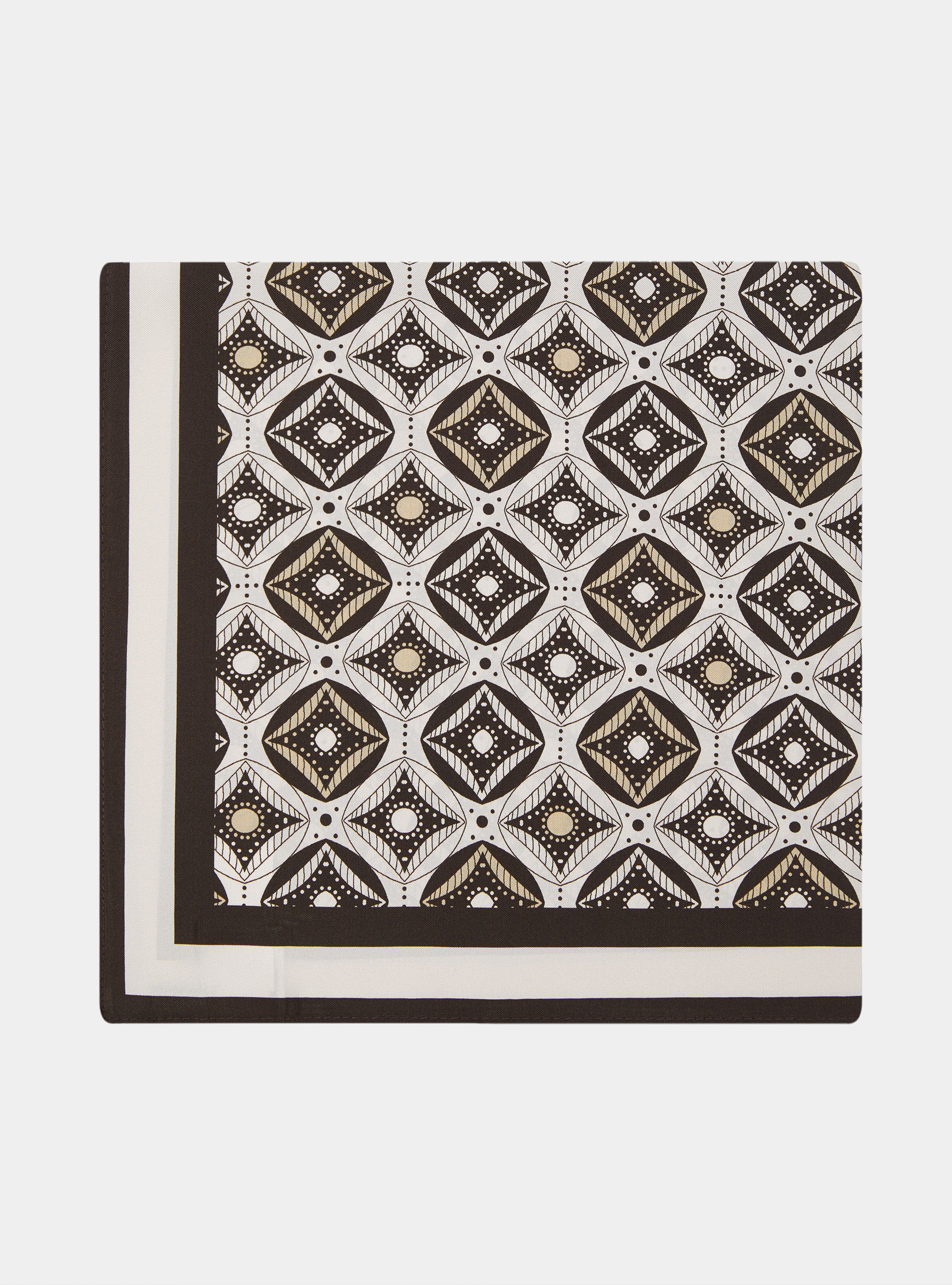 Foulard in seta stampa geometrica, MARRONE