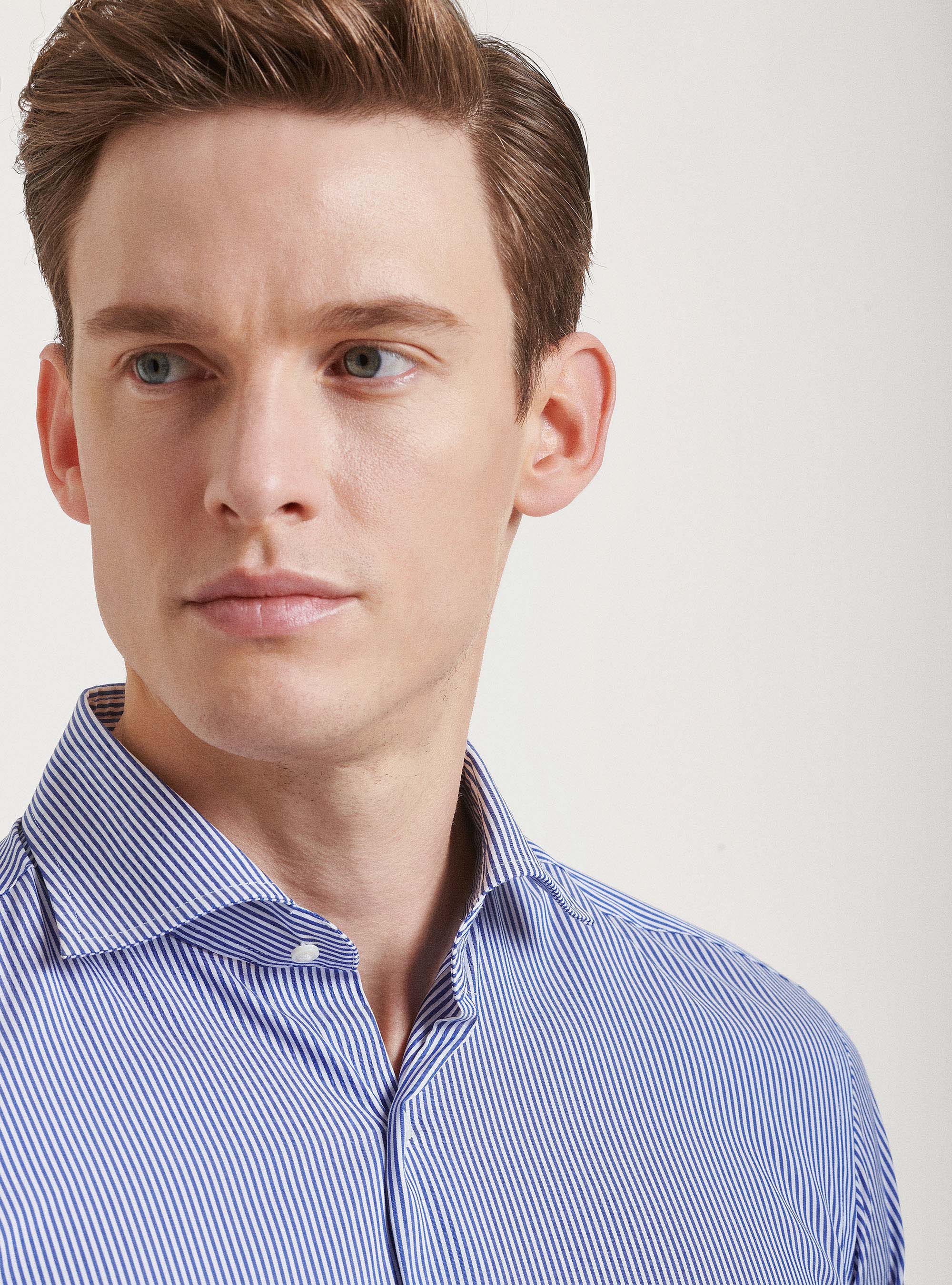 Camisa de popelina el&aacute;stica a rayas, AZUL MEDIO