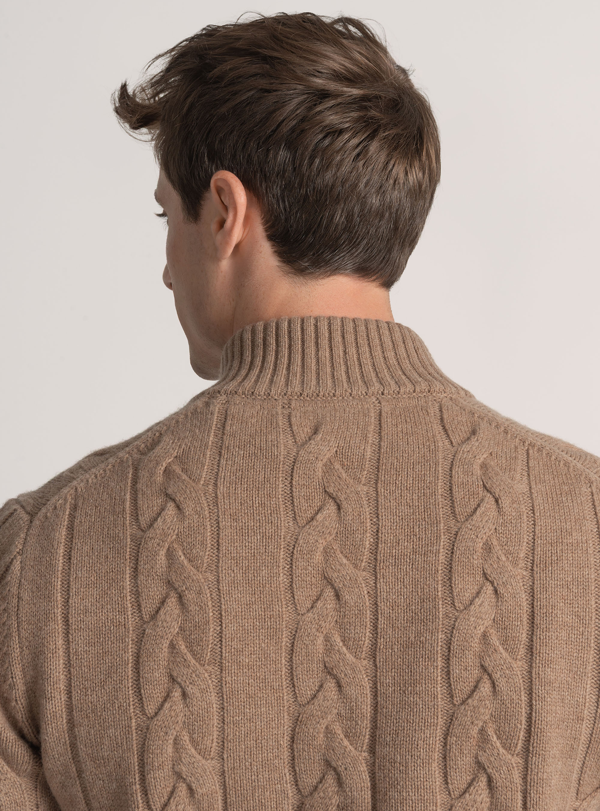Maglia con zip e treccia in lana cashmere, CAMMELLO 0570C