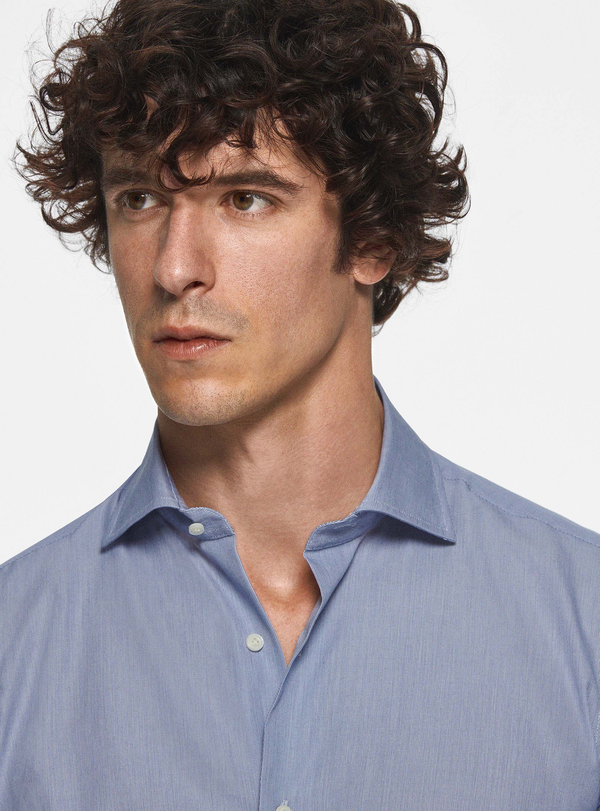 Camicia millerighe in cotone, BLU