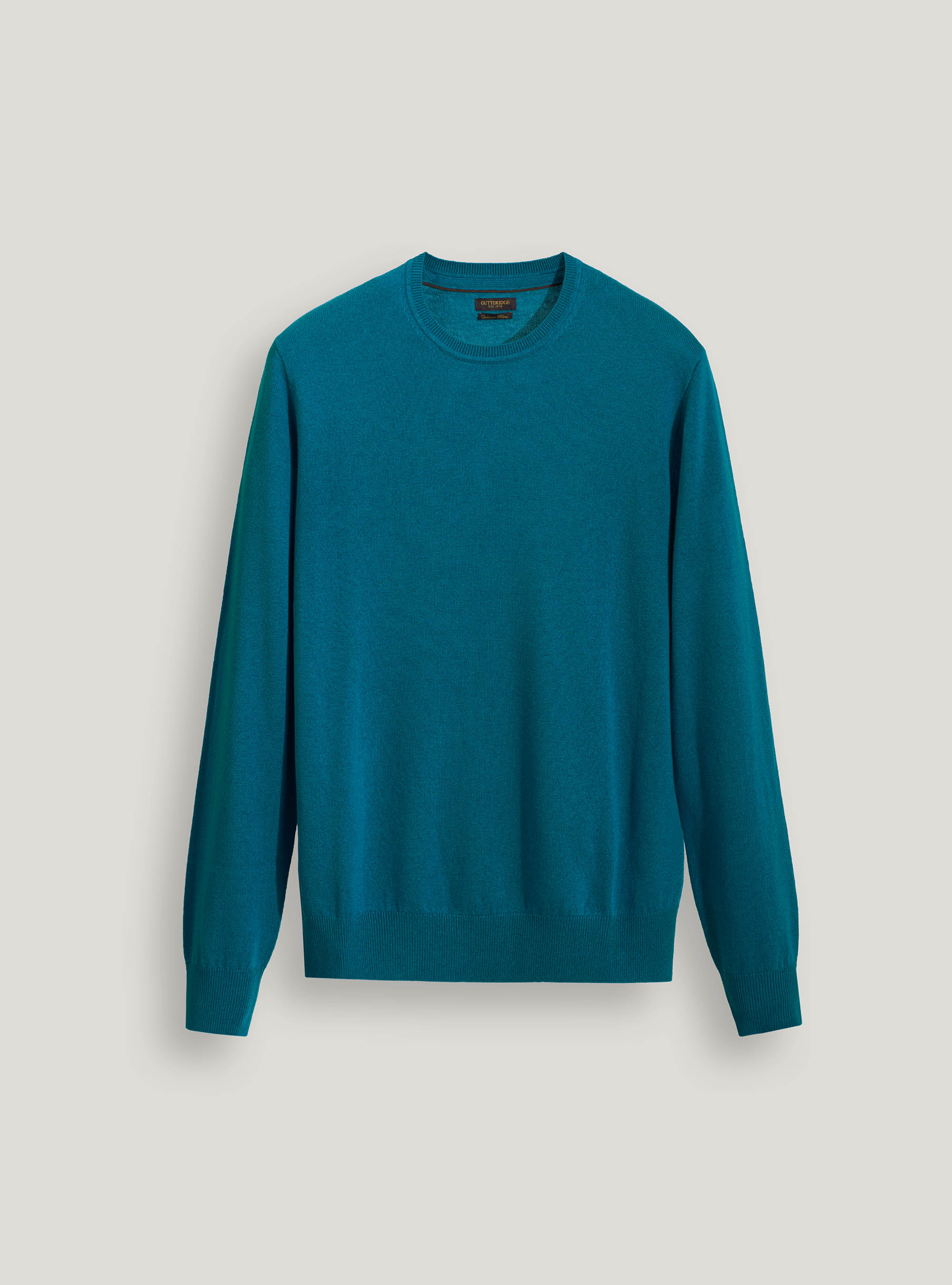 Maglia girocollo in lana lambswool e cashmere, TURCHESE 0258C