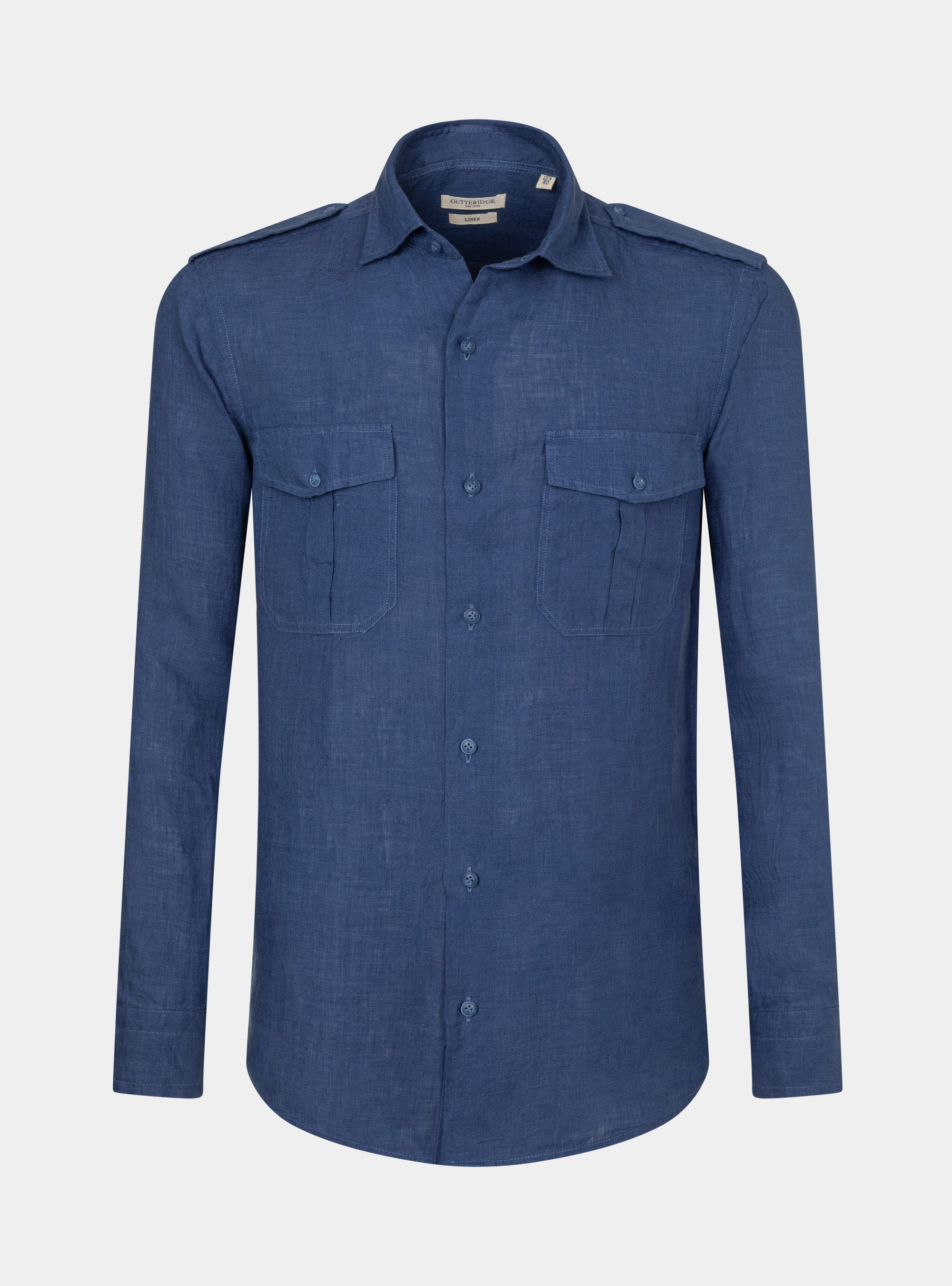 Pure linen shirt with large pockets, 0243C DENIM