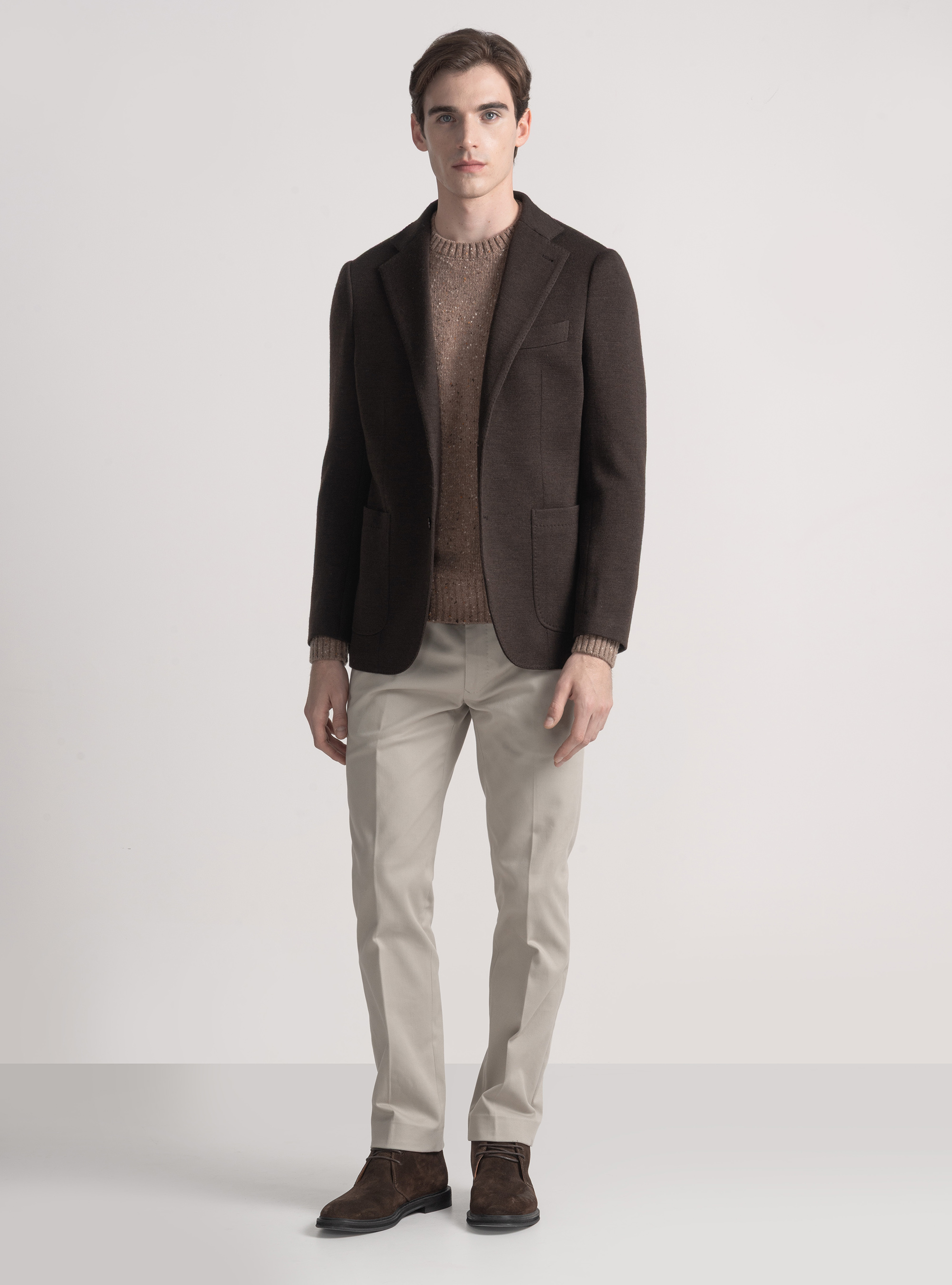 Giacca jersey in lana e cotone, MARRONE