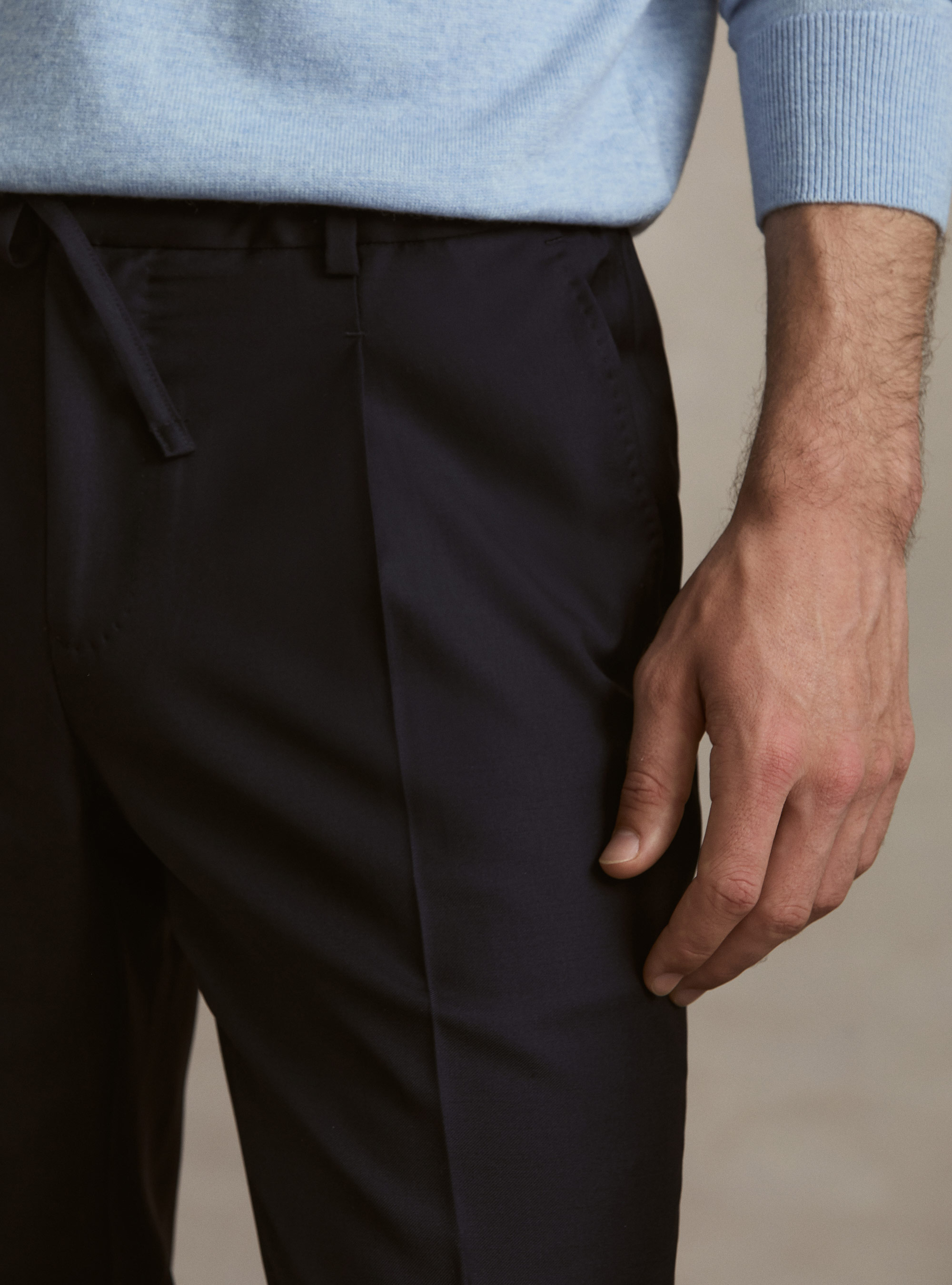 VBC wool drawstring trousers, NAVY BLUE
