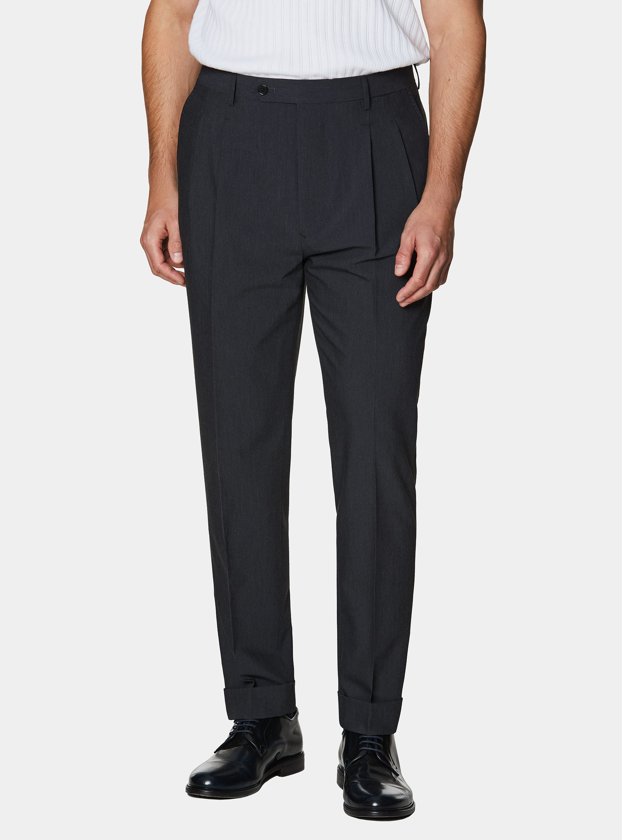 Classic trousers with pleats, ASPHALT GREY
