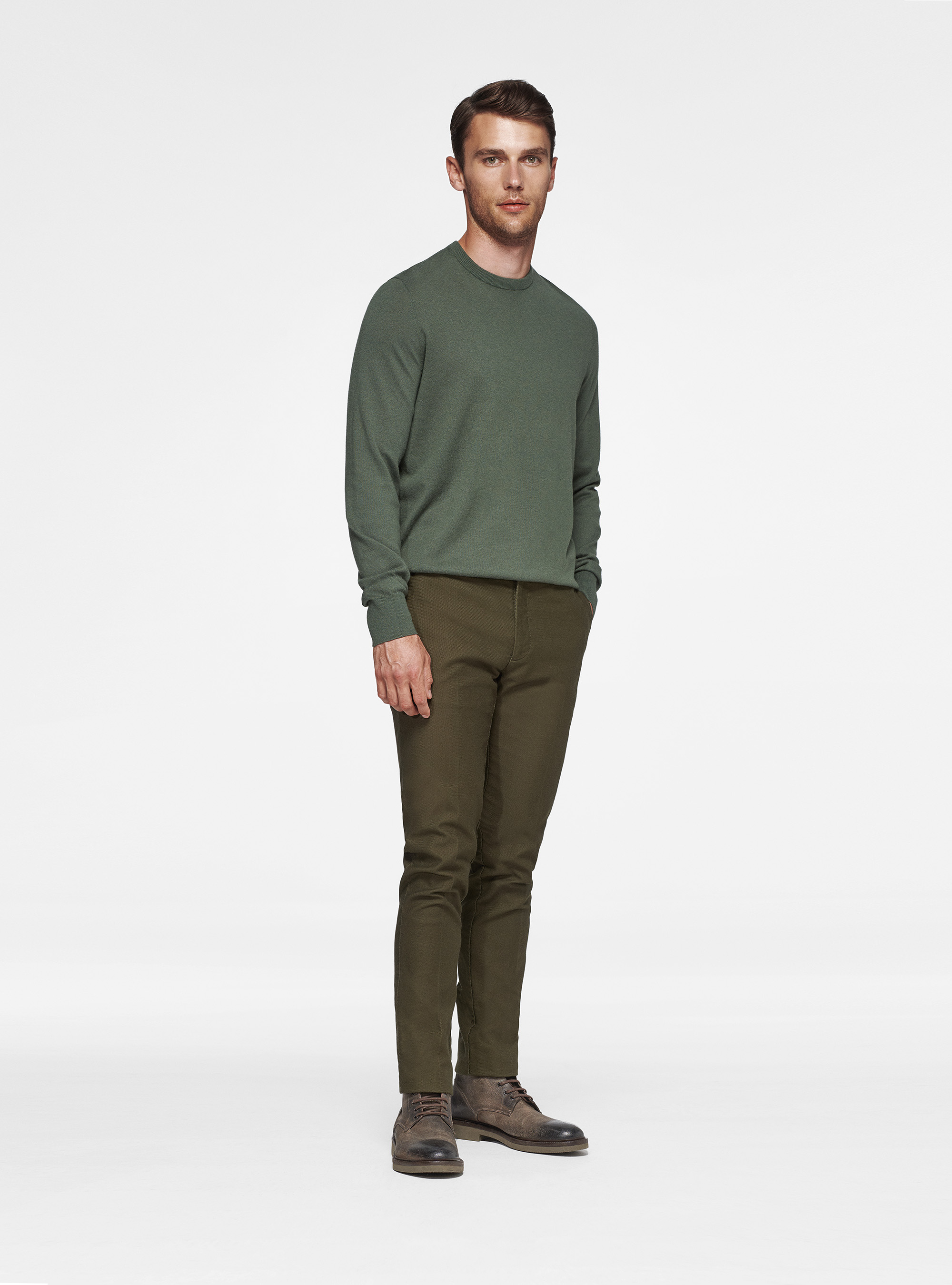 Pantaloni chino slim fit in cotone armaturato, MILITARE 0609C