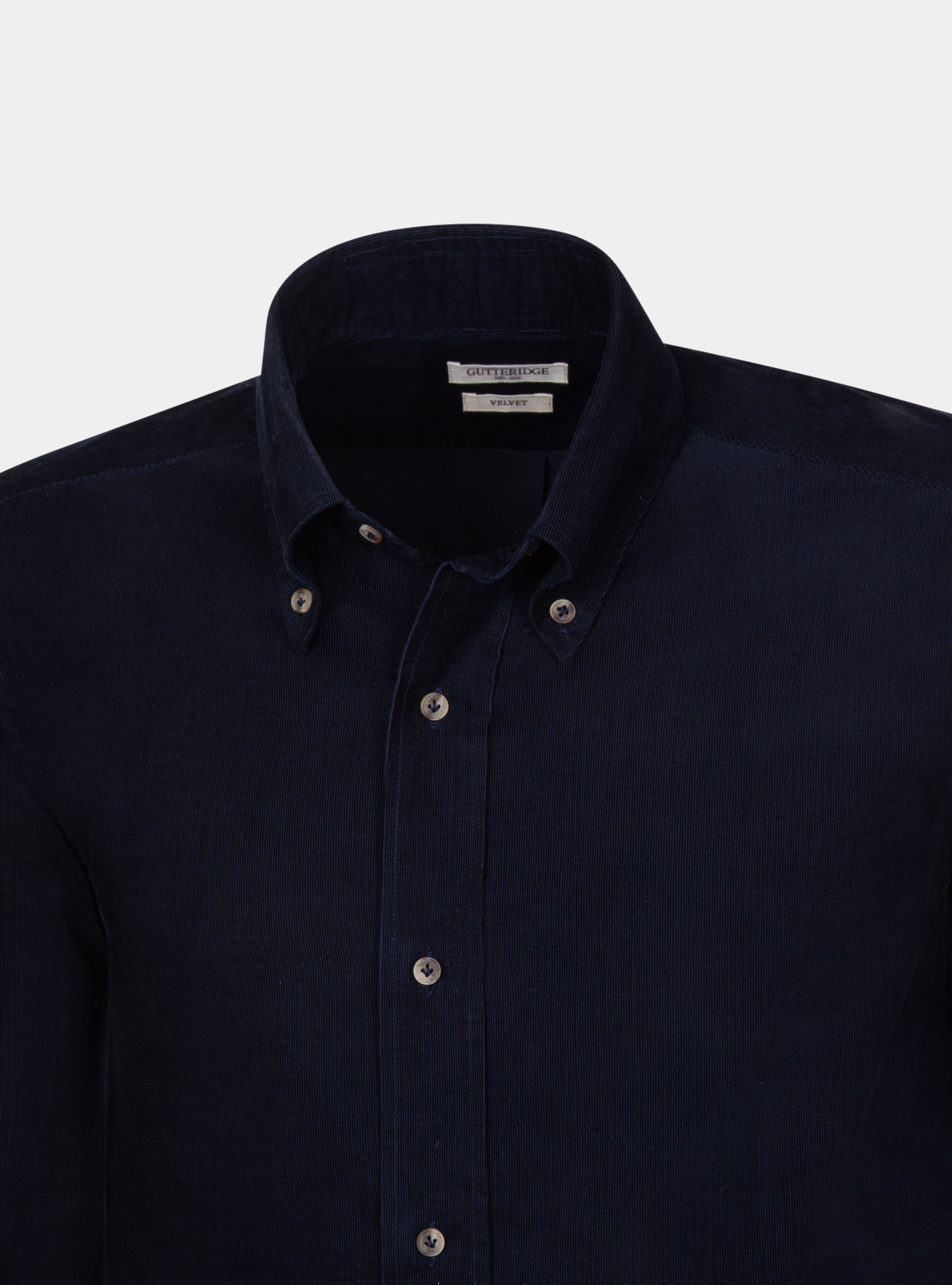Camicia collo button down in velluto, BLU NAVY