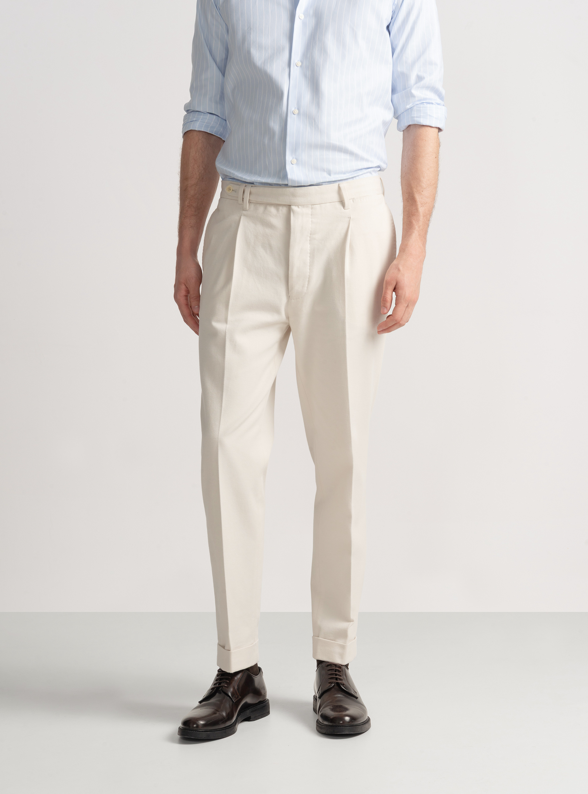 Cotton and cashmere twill pleat trousers, OFF-WHITE