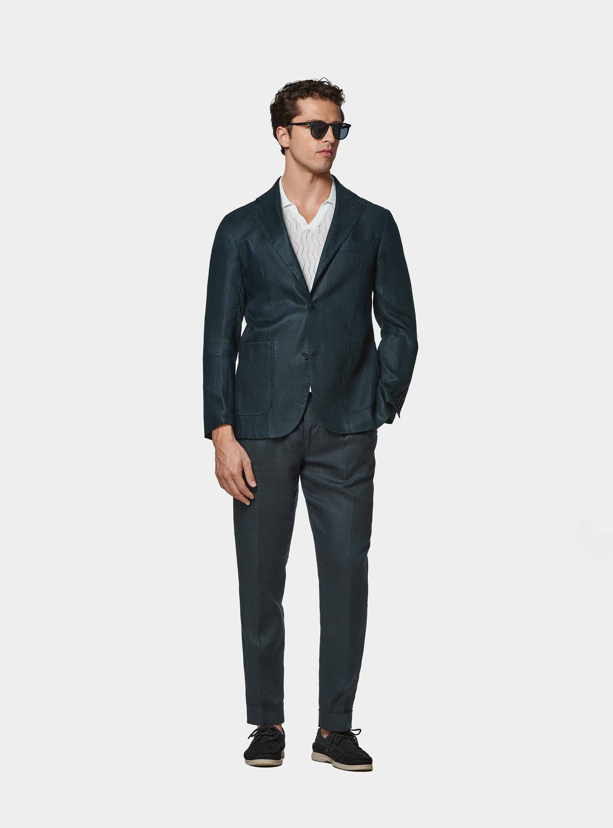 Giacca hopsack in puro lino, BLU NAVY